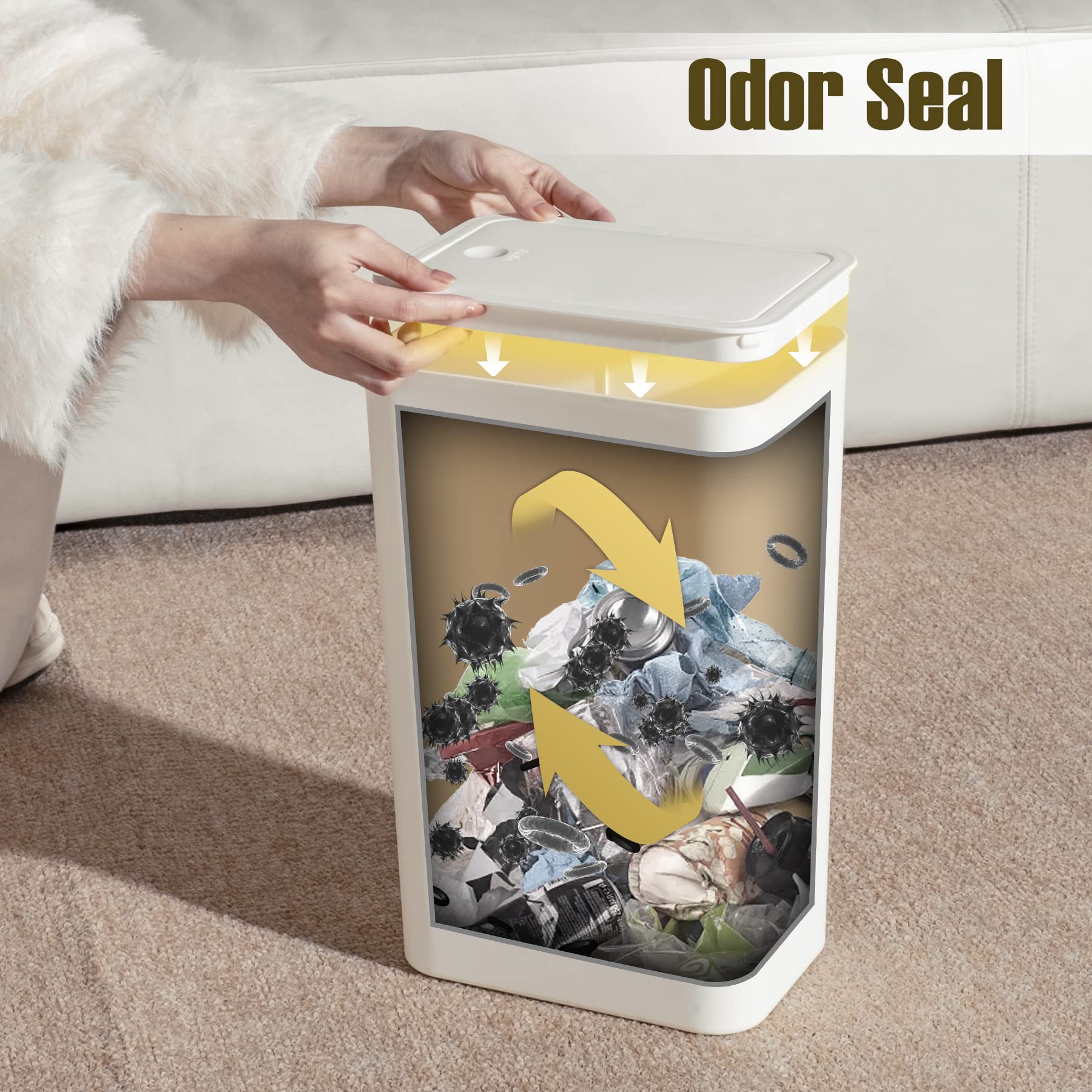 Trashaid 3 Pack Bathroom Trash Can With Lid, 2.6 Gallon / 10 Liter Small Garbage Can With Press Top Lid, Plastic Wastebasket Wit
