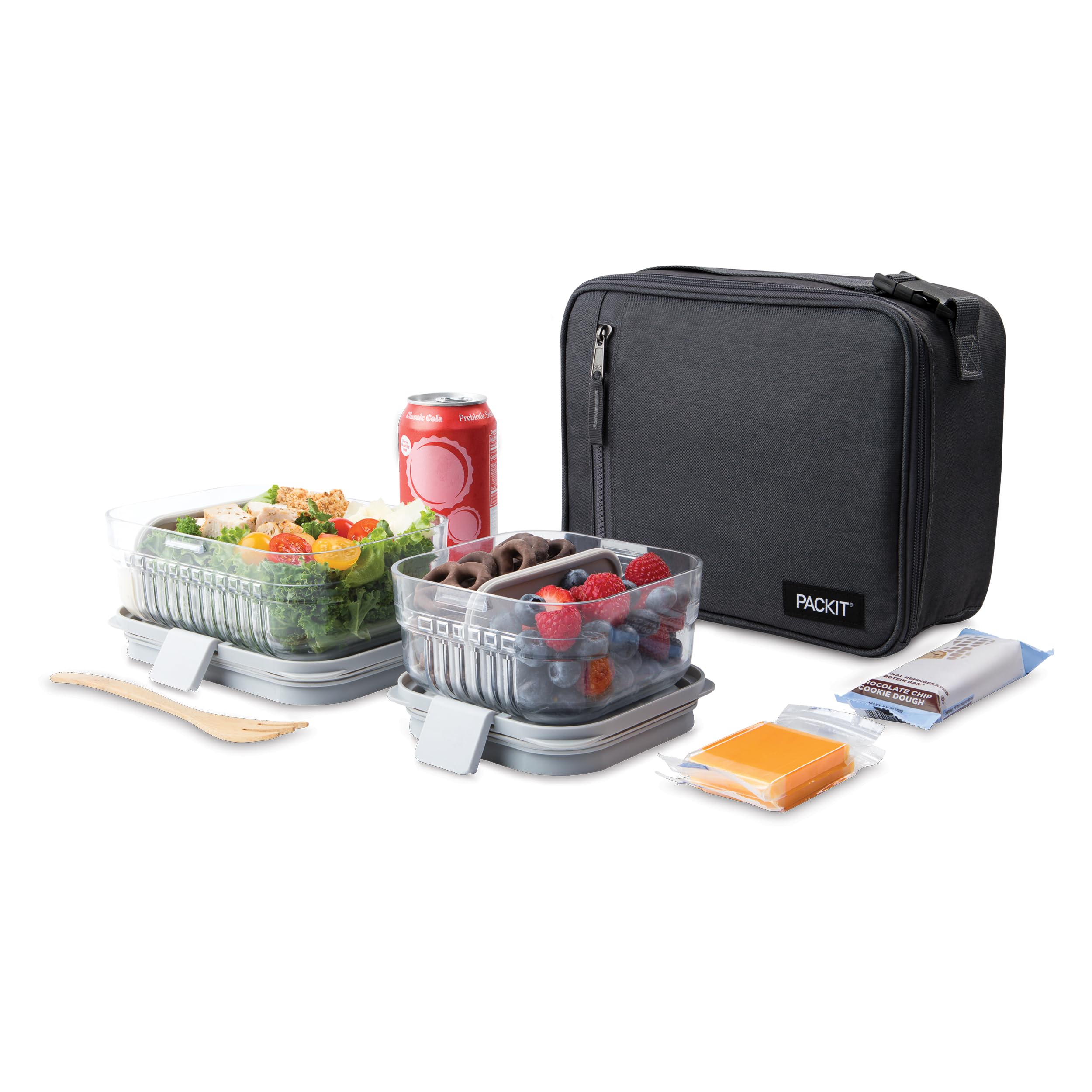 Packit Freezable Classic Lunch Box, City Charcoal, Built With Ecofreeze Technology, Collapsible, Reusable, Zip Closure With Fron