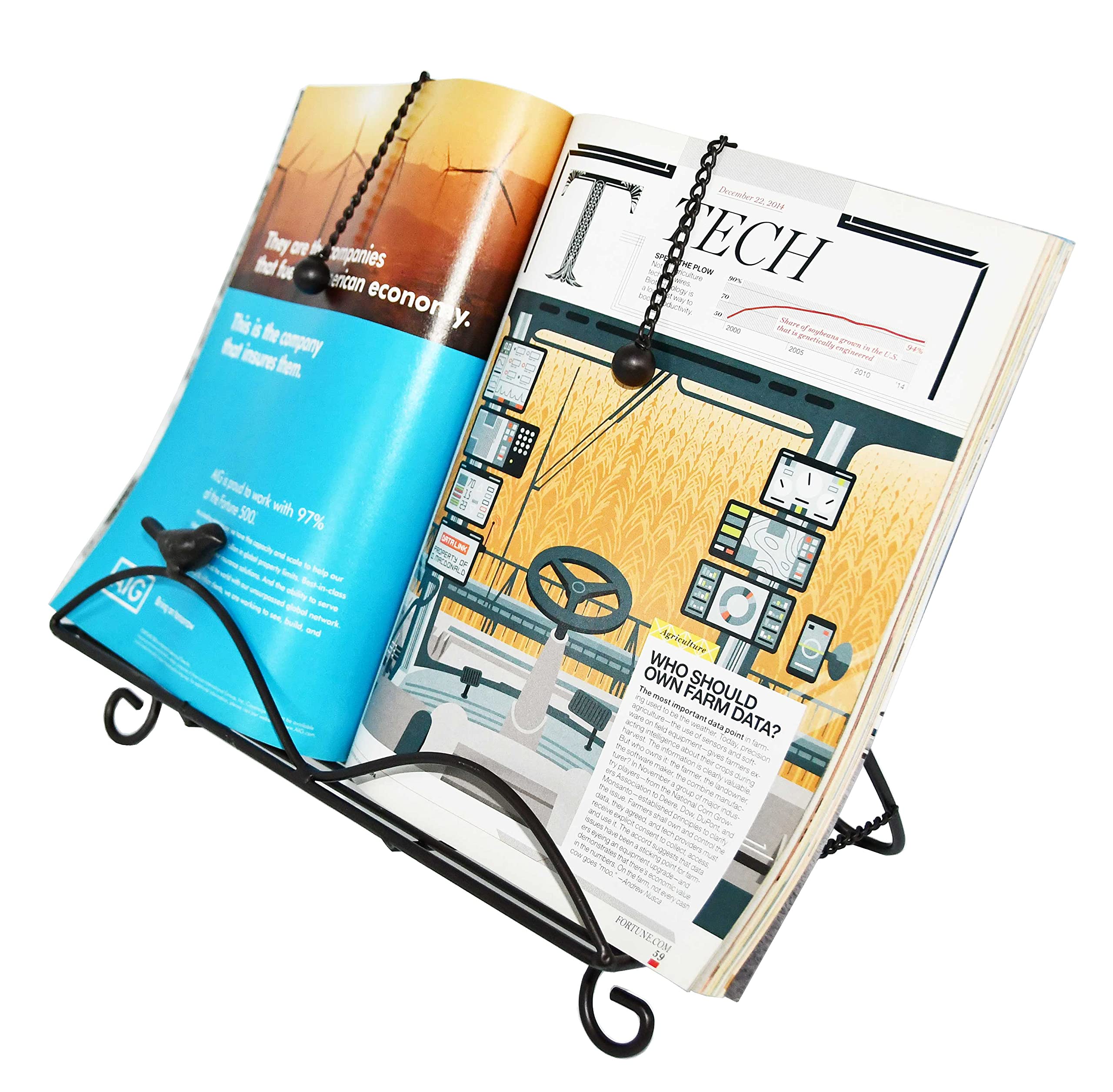 Owlgift Classic Cast Iron Brid & Metal Leaf Design Cookbook Stand, Decorative Recipe Holder For Kitchen, Coffee, Tablet Placemen