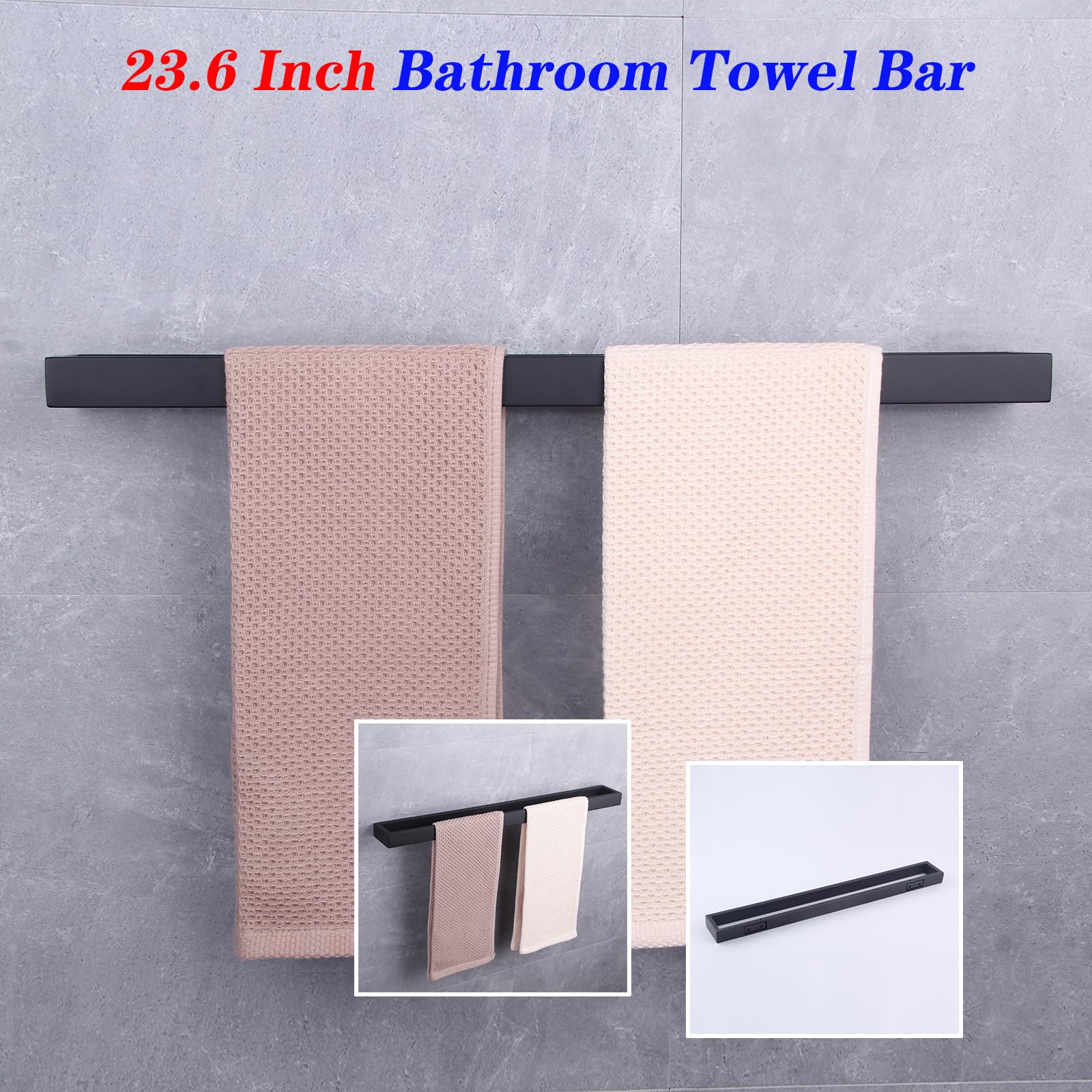 GERZWY 24-Inch Bathroom Towel Bar Stainless Steel Bath Towel Rack Contemporary Style Wall Mount Matte Black HG1701(60)-BK