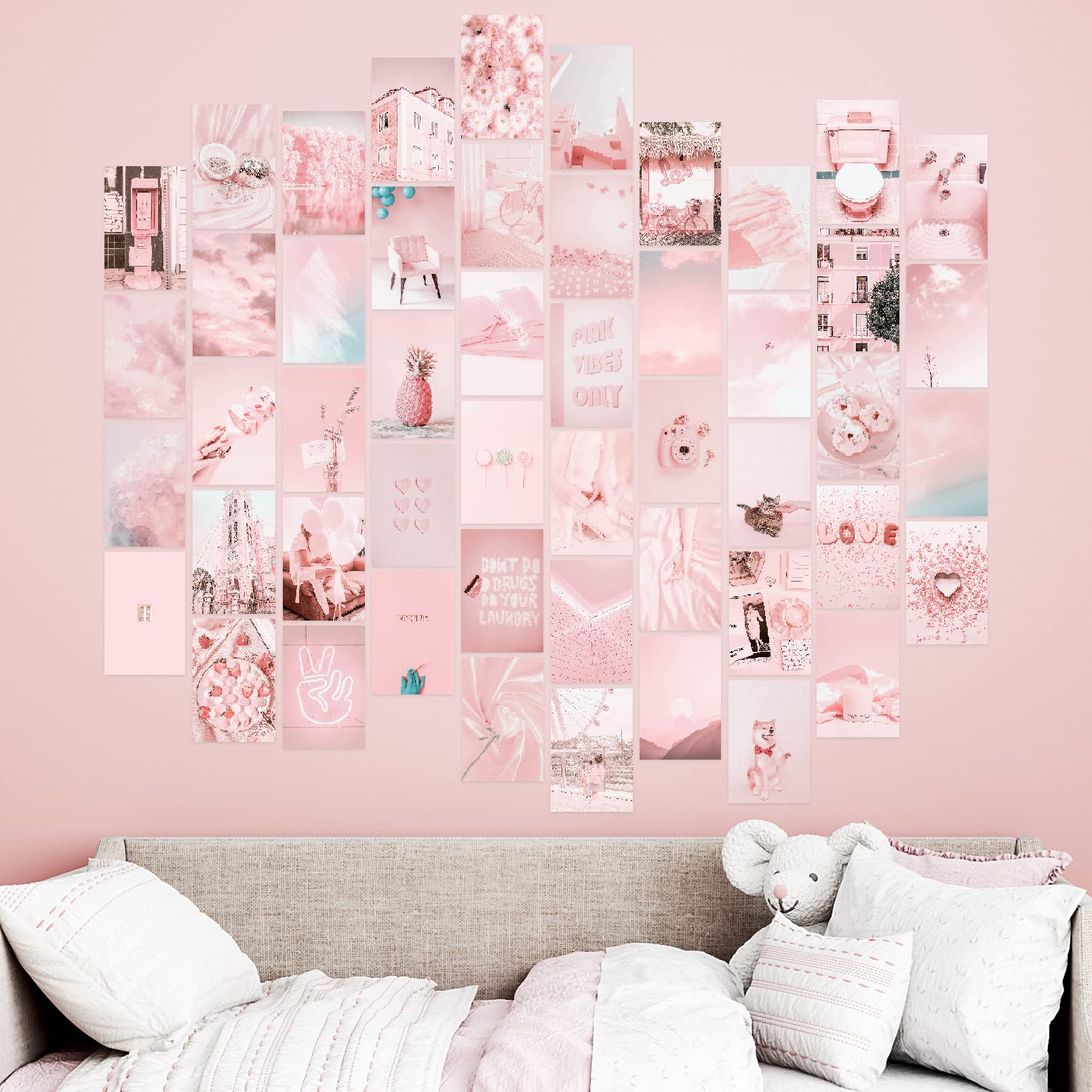 Lovedmore Photo Collage Kit Pastel Pink For Wall Aesthetic 50 Pictures | Pink Room Decor Gifts For Girls | Photo Wall Art For Te