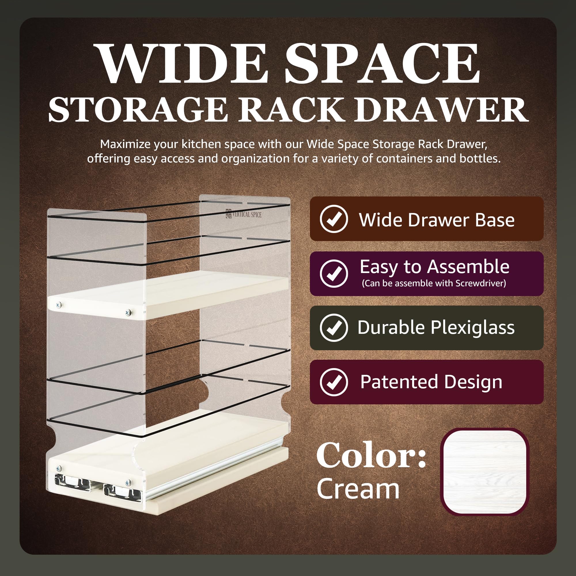 Vertical Spice - Sliding Spice Rack - Pull Out Spice Rack For Inside Cabinets, Sliding Shelves, Rack For Kitchen Cabinets - Made