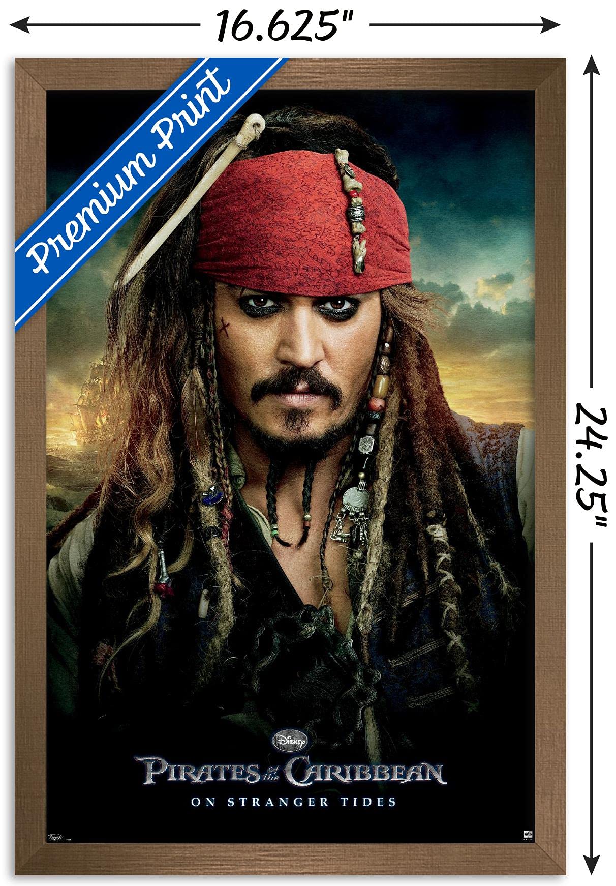 Trends International Disney Pirates Of The Caribbean: On Stranger Tides - One Sheet Wall Poster, 14.72'' X 22.37'', Bronze Frame