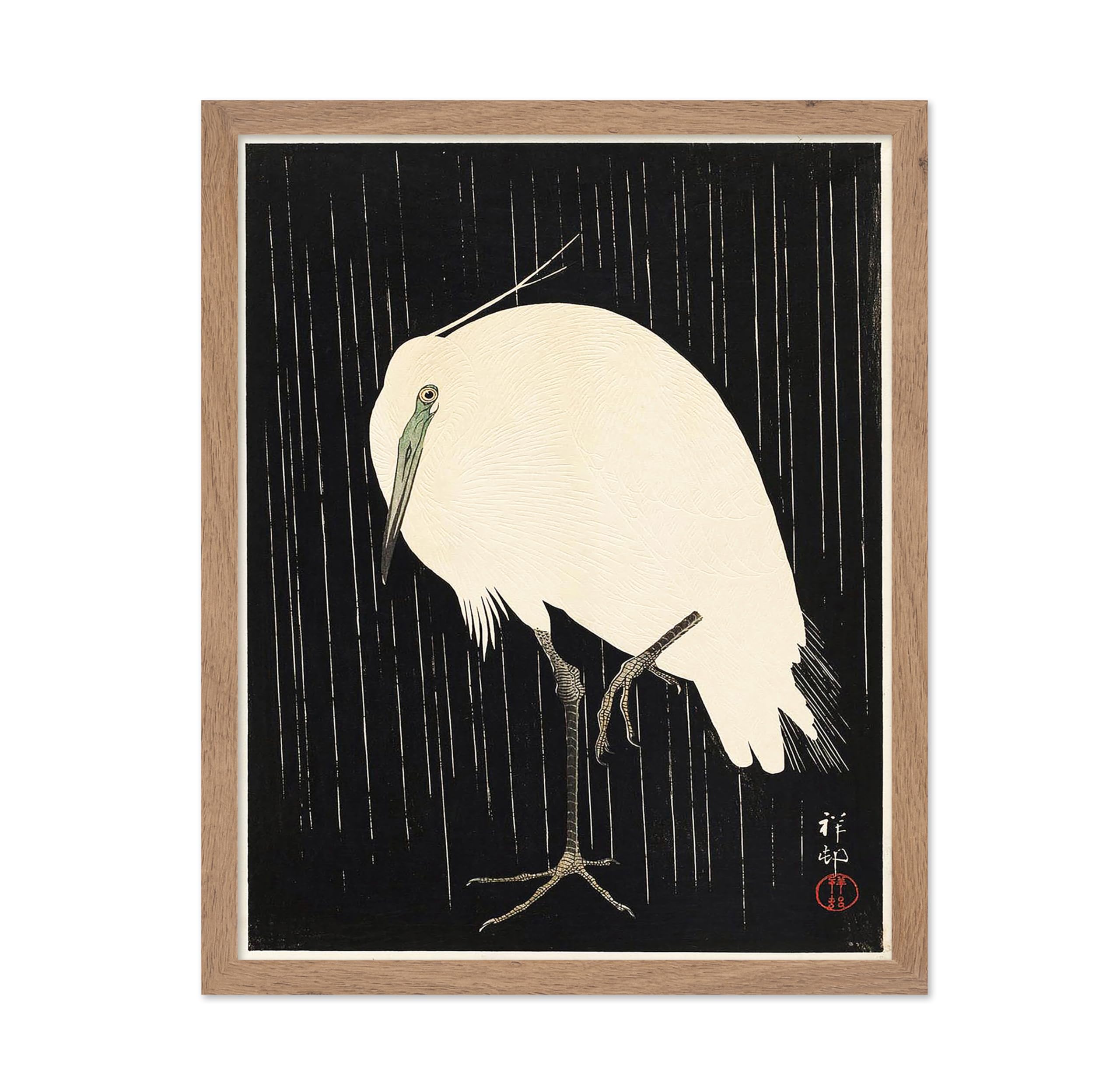 Poster Master Vintage Poster - White Heron Standing in the Rain - Japanese Animal Print - Gift for Friends, Housewarming - Wall 