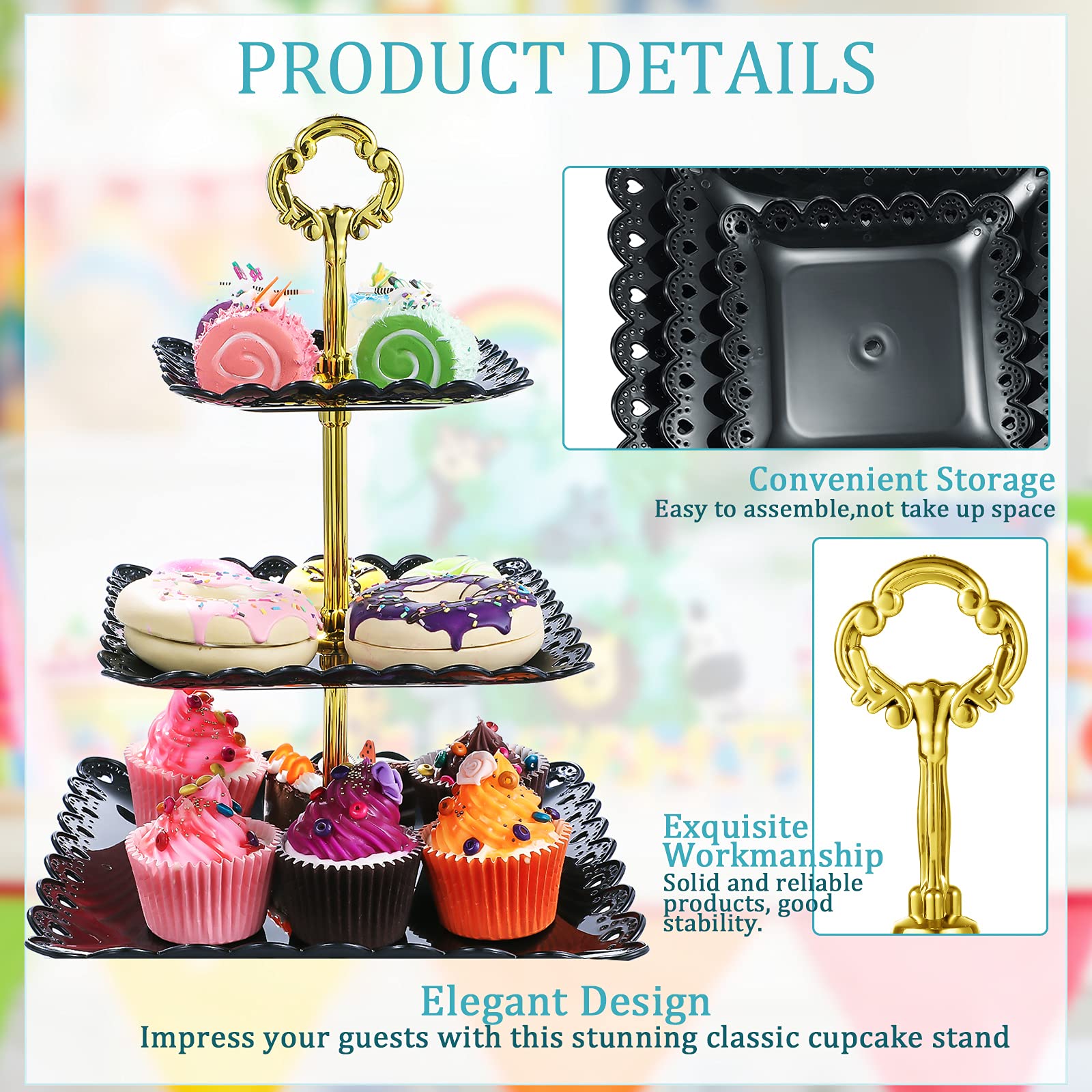 Honeydak 3 Sets Of 3 Tier Serving Tray 3 Tiered Dessert Stand Wedding Cupcake Stand Pp Plastic Cupcake Holder Dessert Tray Cake