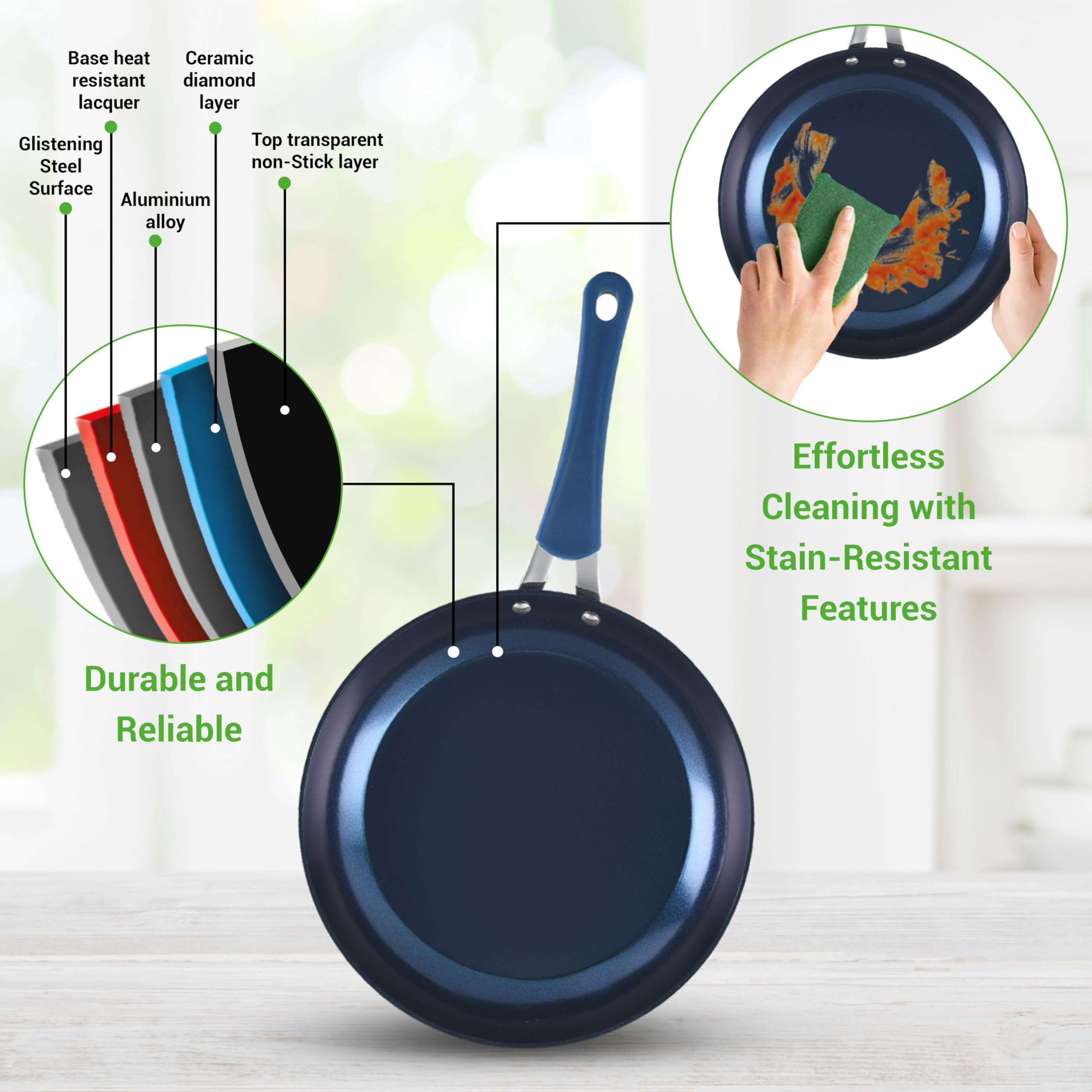 NutriChef 11 Pc Blue Diamond Nonstick Ceramic Cookware Set - Durable Pots, Pans, and Utensils with Cool-Touch Handles