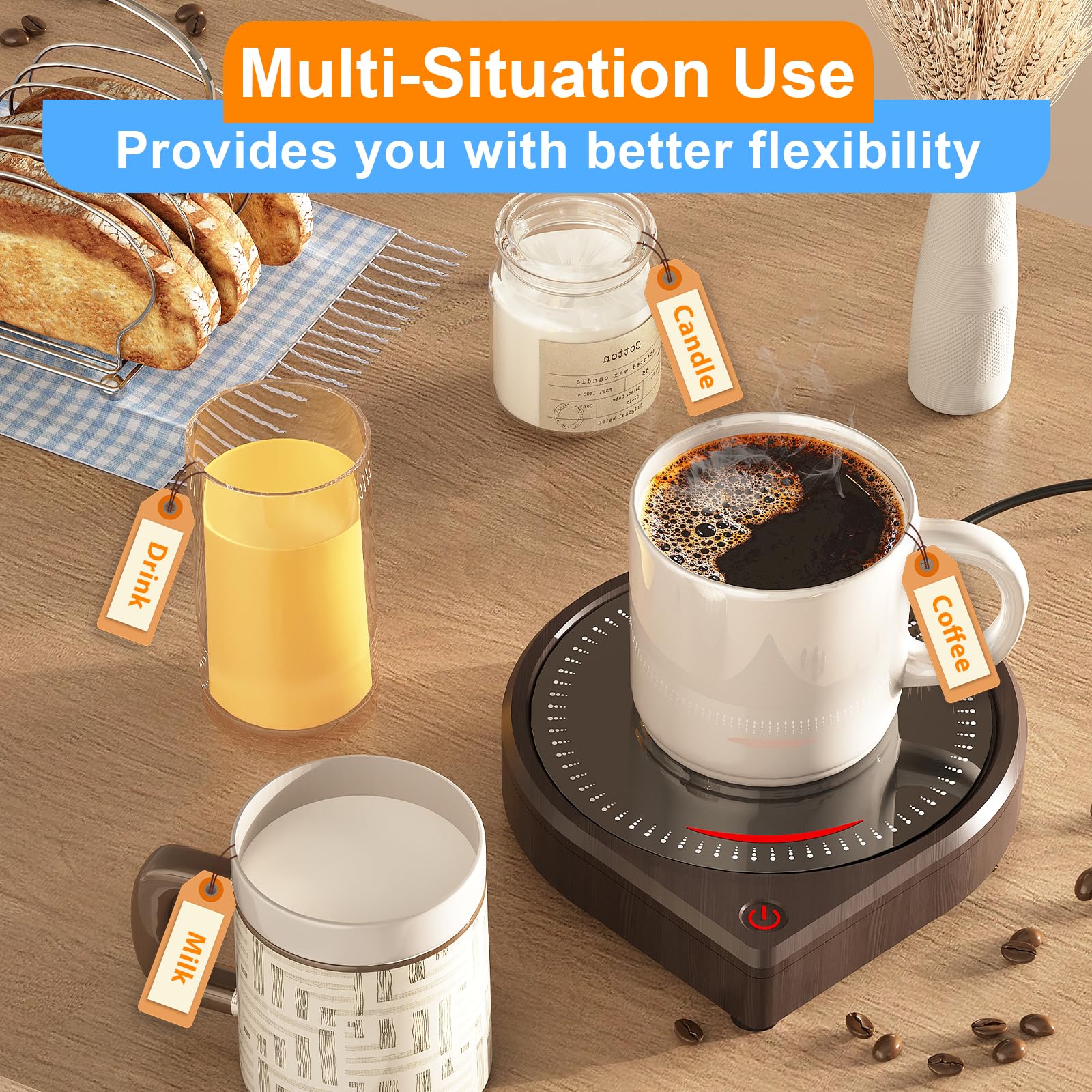 Kepwam Coffee Mug Warmer For Desk, Smart Coffee Warmer With Touch Tech & Light, Coffee Cup Warmer With Gravity Sensor & Auto Shu