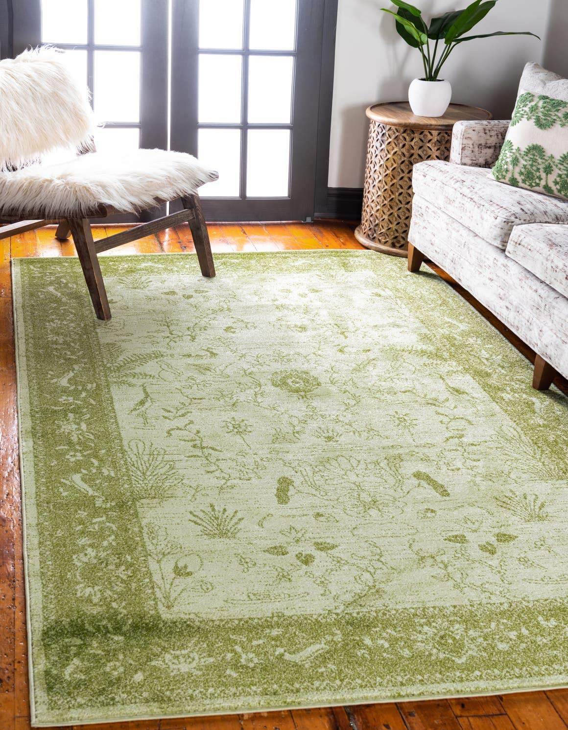 Unique Loom La Jolla Collection Farmhouse, Contemporary, Botanical, Traditional, Vintage Area Rug, 7 x 10 ft, Light Green/Green