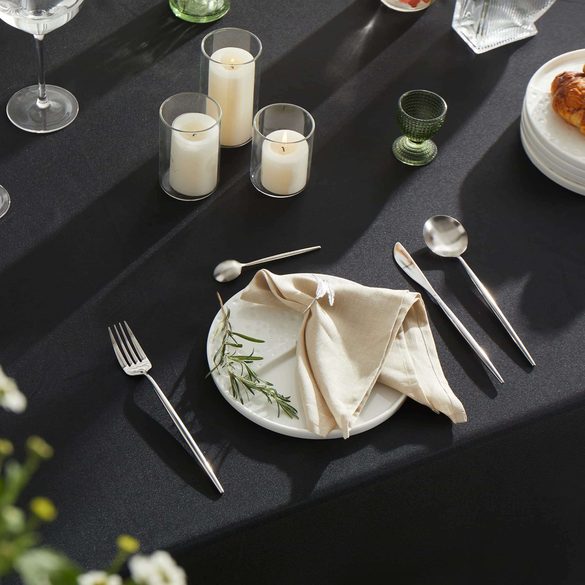 Mysky Home Table Cloth 54X120 Inch Black Tablecloth For 8 Foot Table Washable Polyester Rectangle Tablecloth For Buffet Table, P