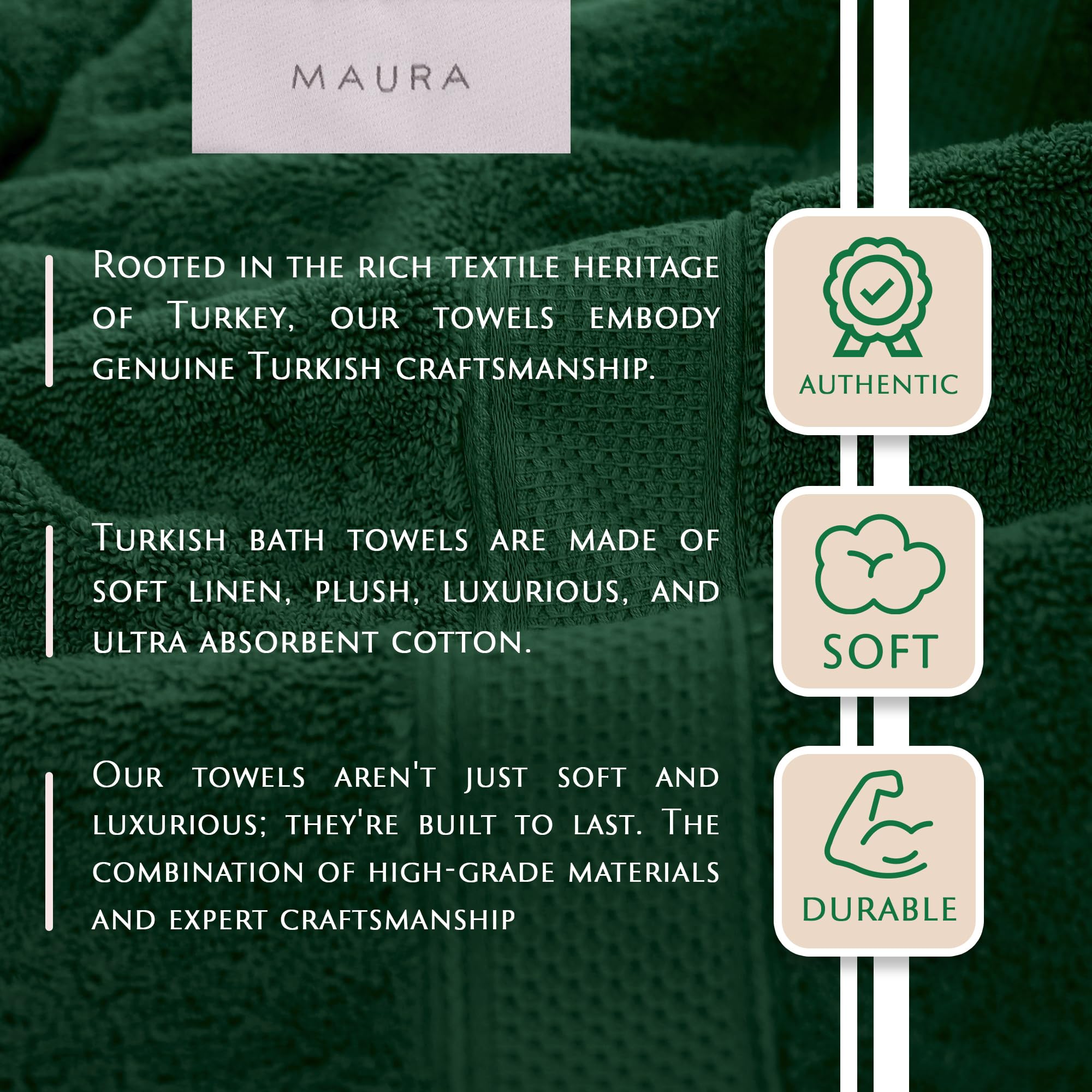 Maura 6-Pack Premium Turkish Washcloth Set - Ultimate Luxury with Soft  Thick  Super Absorbent  and Oversized Cotton Face Towels - Ideal for a Hotel & Spa Quality Experience in Classic Dark Green