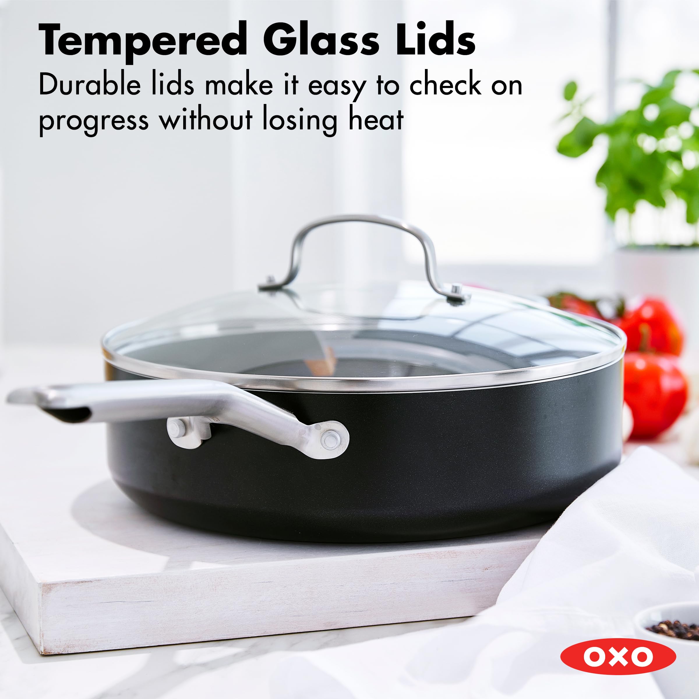 OXO Agility Series 10 Piece Cookware Pots and Pans Set, Ceramic Nonstick PFAS-Free, Induction, Skillets,Saucepans,Lids,Even Heat