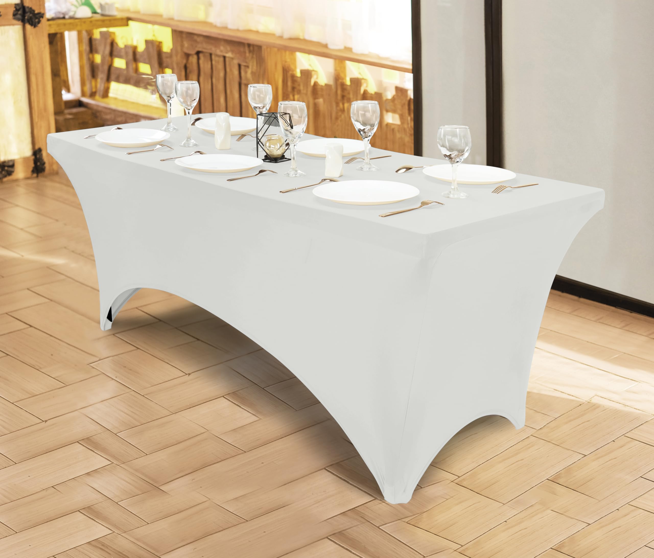 Utopia Kitchen Spandex Tablecloth 1 Pack [8Ft, White] 200 Gsm Tight, Fitted, Washable And Wrinkle Resistant Stretch Rectangular