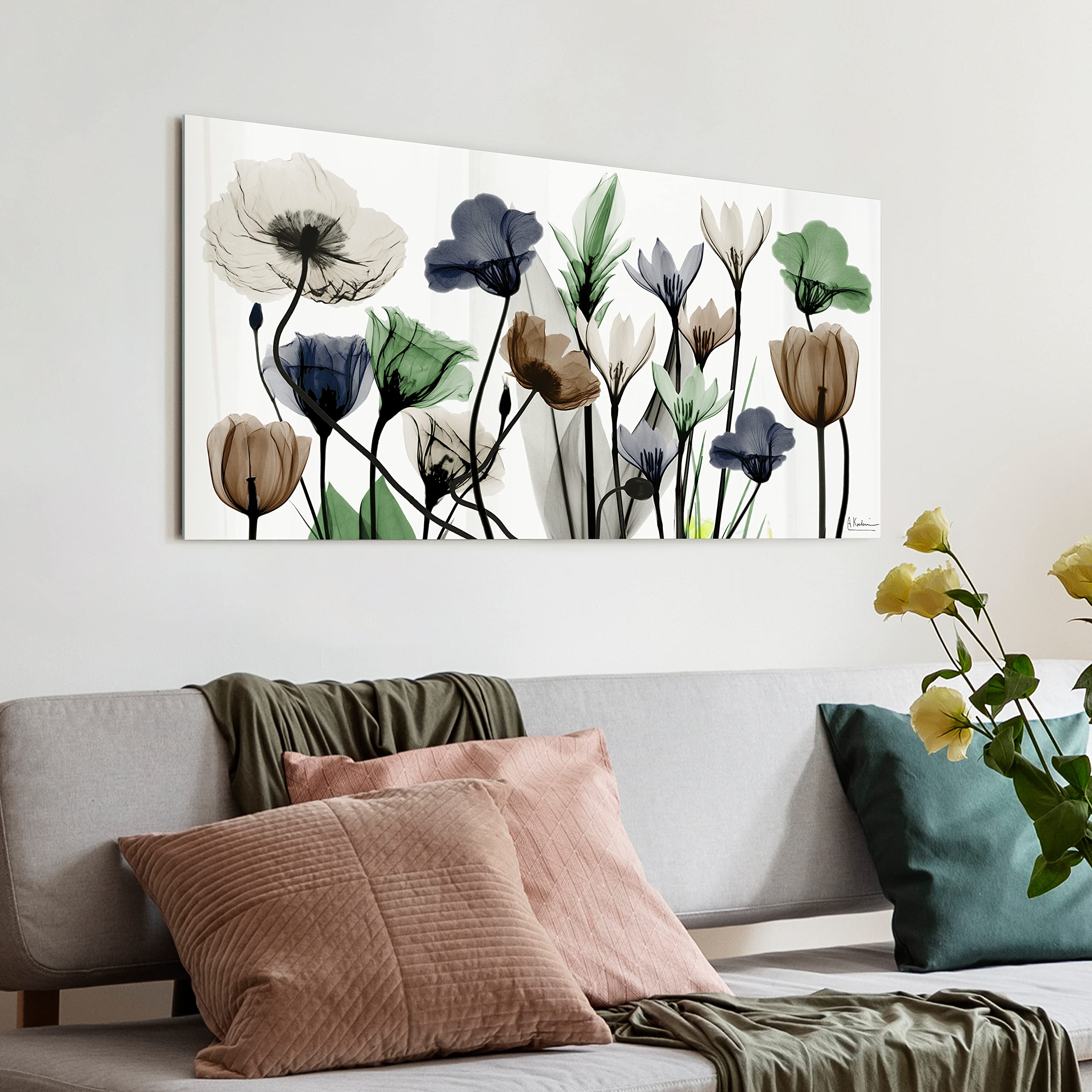 Empire Art Direct Frameless Free Floating Tempered Glass Panel Graphic Wall Art Ready To Hang, 24'' X 48'', Floral Landscape