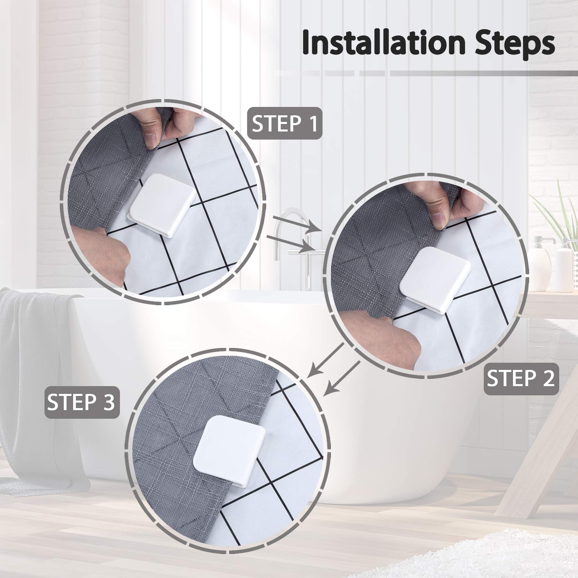 Shower Curtain Clips, Beda Home 4 Pieces Shower Splash Guard, Wind-Proof Self Adhesive Shower Curtain Clips, Avoid Slippy Floor
