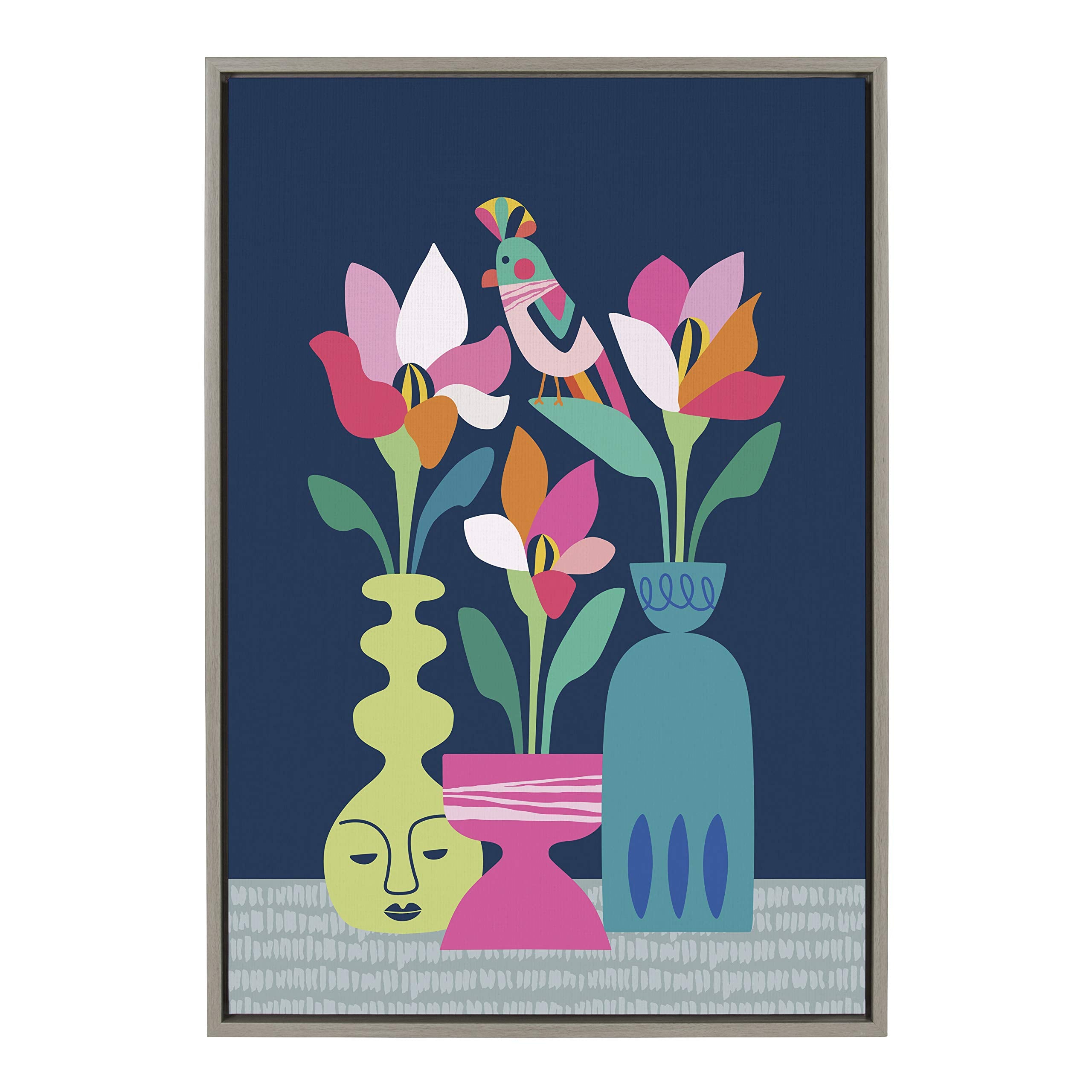 Kate And Laurel Sylvie Mid Century Modern Magnolias Framed Canvas Wall Art By Rachel Lee Of My Dream Wall, 23X33 Gray, Vibrant T