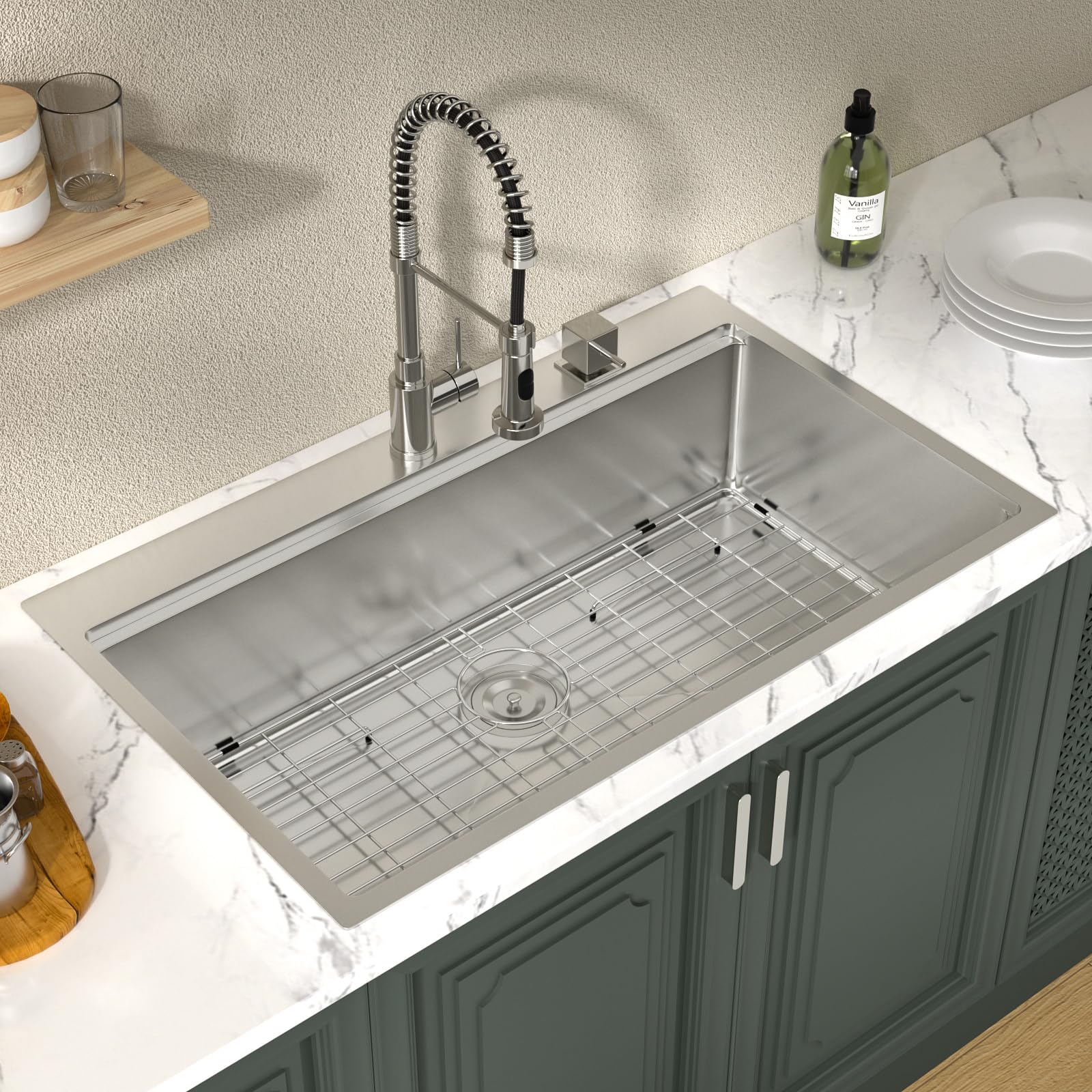 Lordear 36 Drop In Kitchen Sinks Worktation 16 Gauge 36X22 Inch Stainless Steel Single Bowl Ledge Worktation Topmount Overcounte