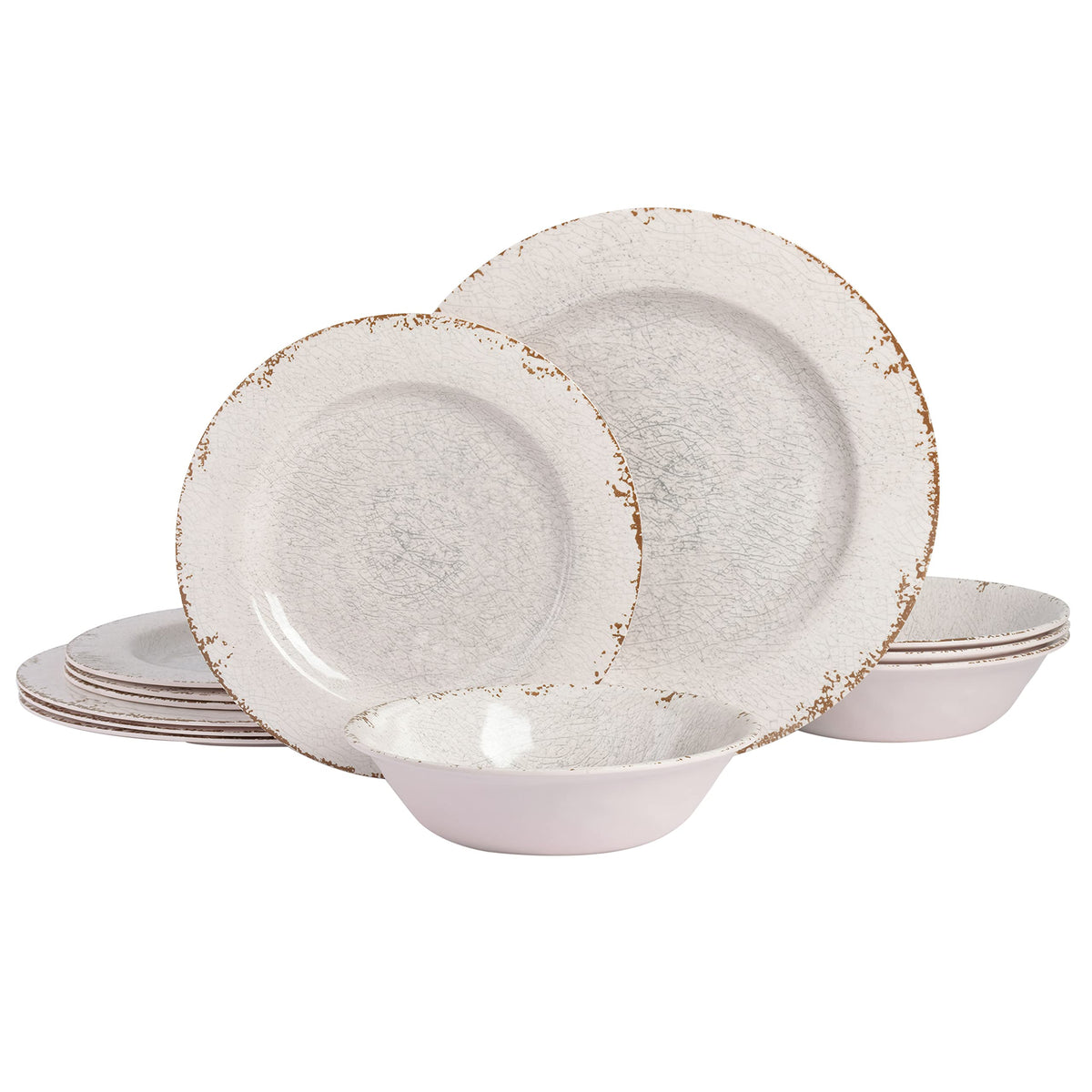 Gibson Home Mauna Melamine Plastic Dinnerware Set, Service For 4 (12Pcs), Ice Rustic