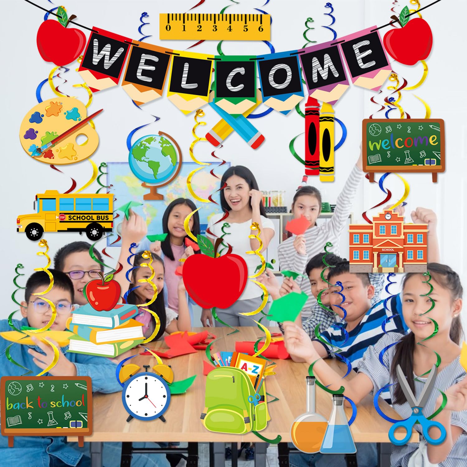 Back To School Decorations, Welcome Banner, Pack Of 24 Back To School Hanging Swirls, Welcome To Kindergarten Classroom Teacher