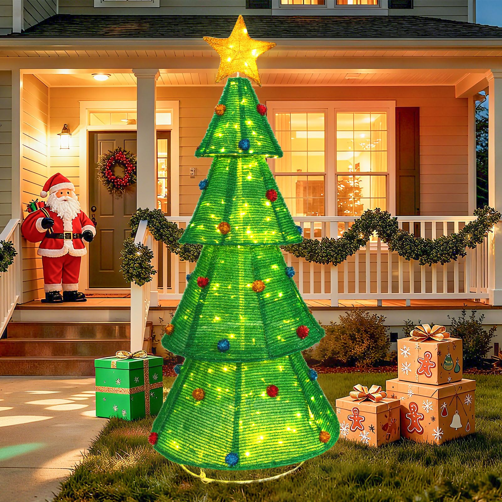 6.2 FT Pre-Lit Pop-up Christmas Tree, Indoor/Outdoor Pre-Lit Xmas Tree with 210 LED Lights, Collapsible Holiday Christmas Decora
