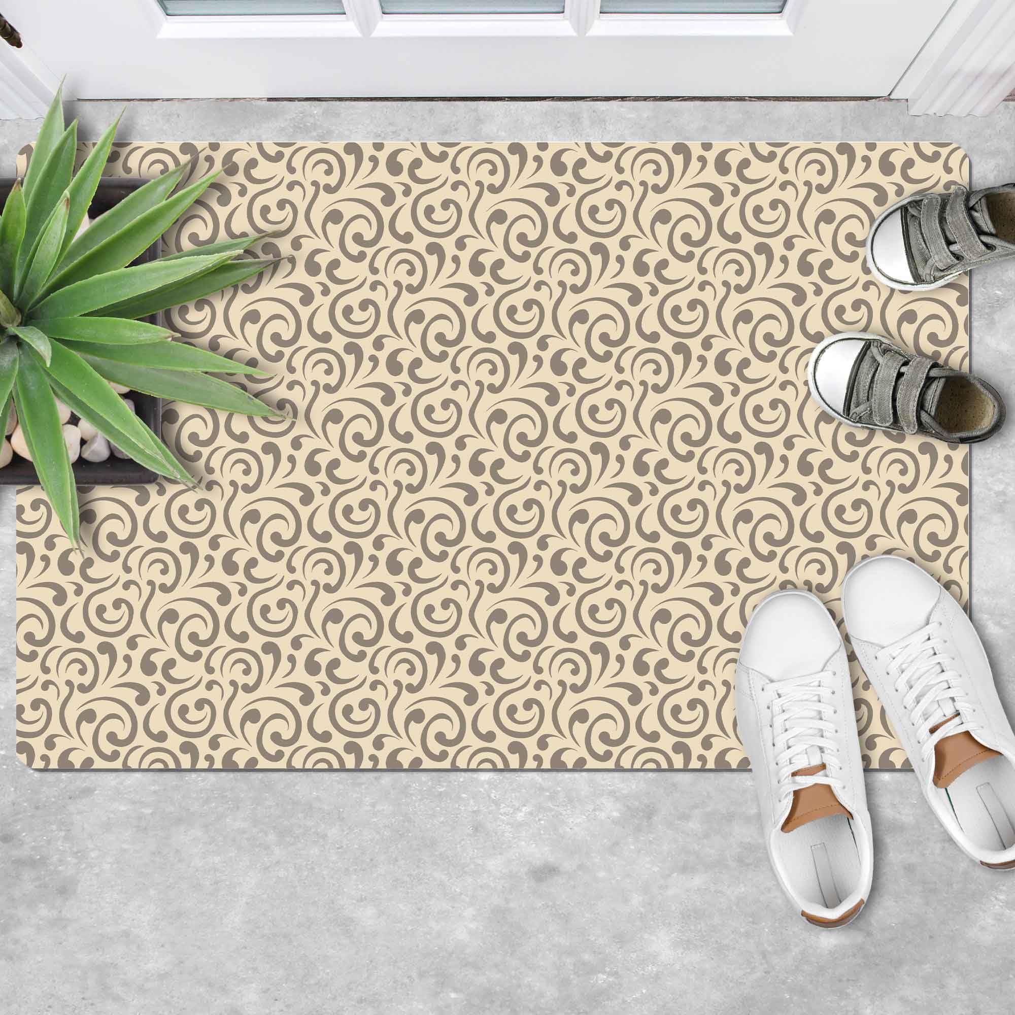 Shape28 Floor Mat Ultra-Thin Kitchen Bathroom Rug With Non Slip Rubber Backing 35Ax23A Latte Design 3P