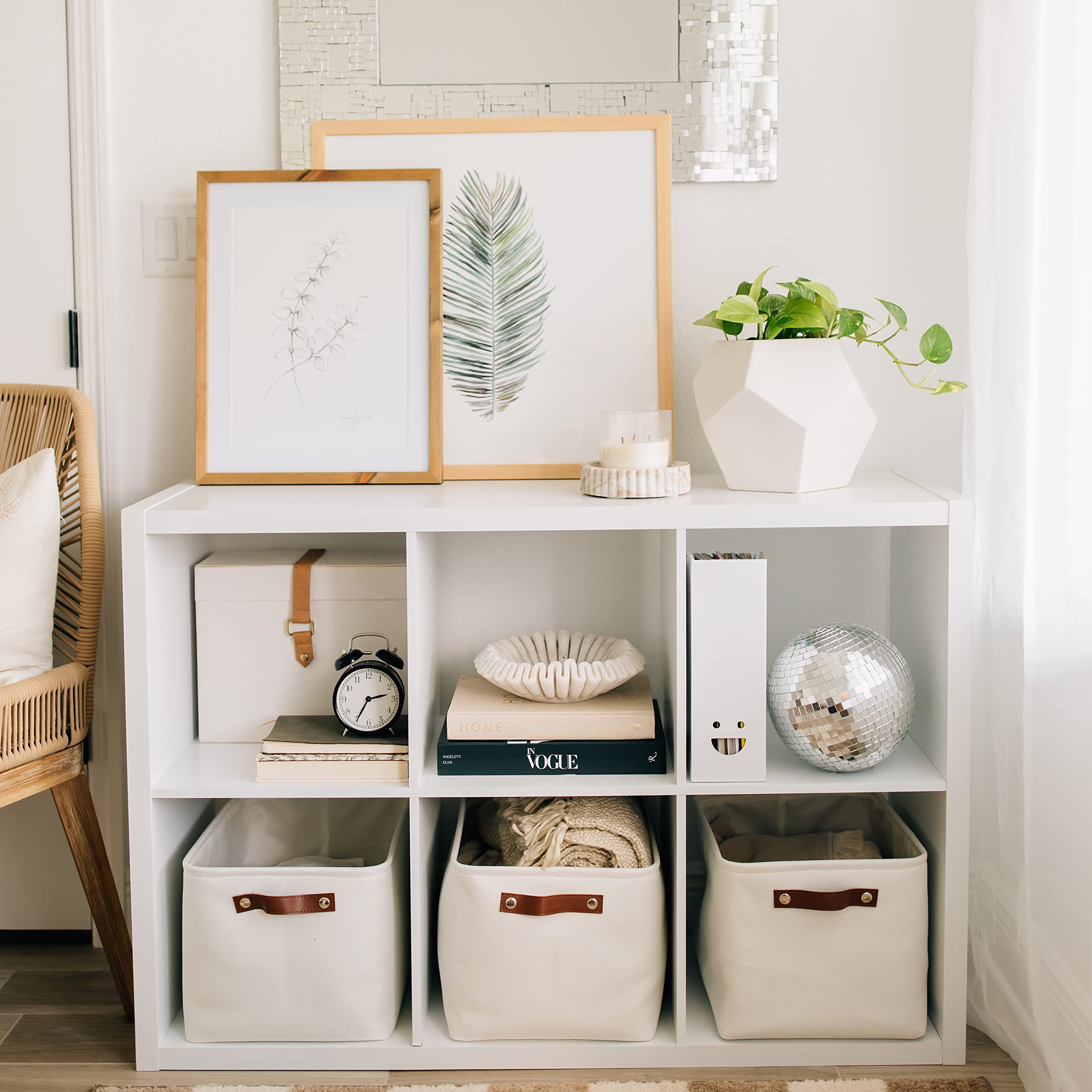 OrganiHaus Large Fabric Storage Baskets for Shelves 3 Pack | 15x11in Closet Storage Bins for Shelves | Cloth Baskets | Fabric Storage Cubes | Linen Closet Organizers | Fabric Basket - White Basket