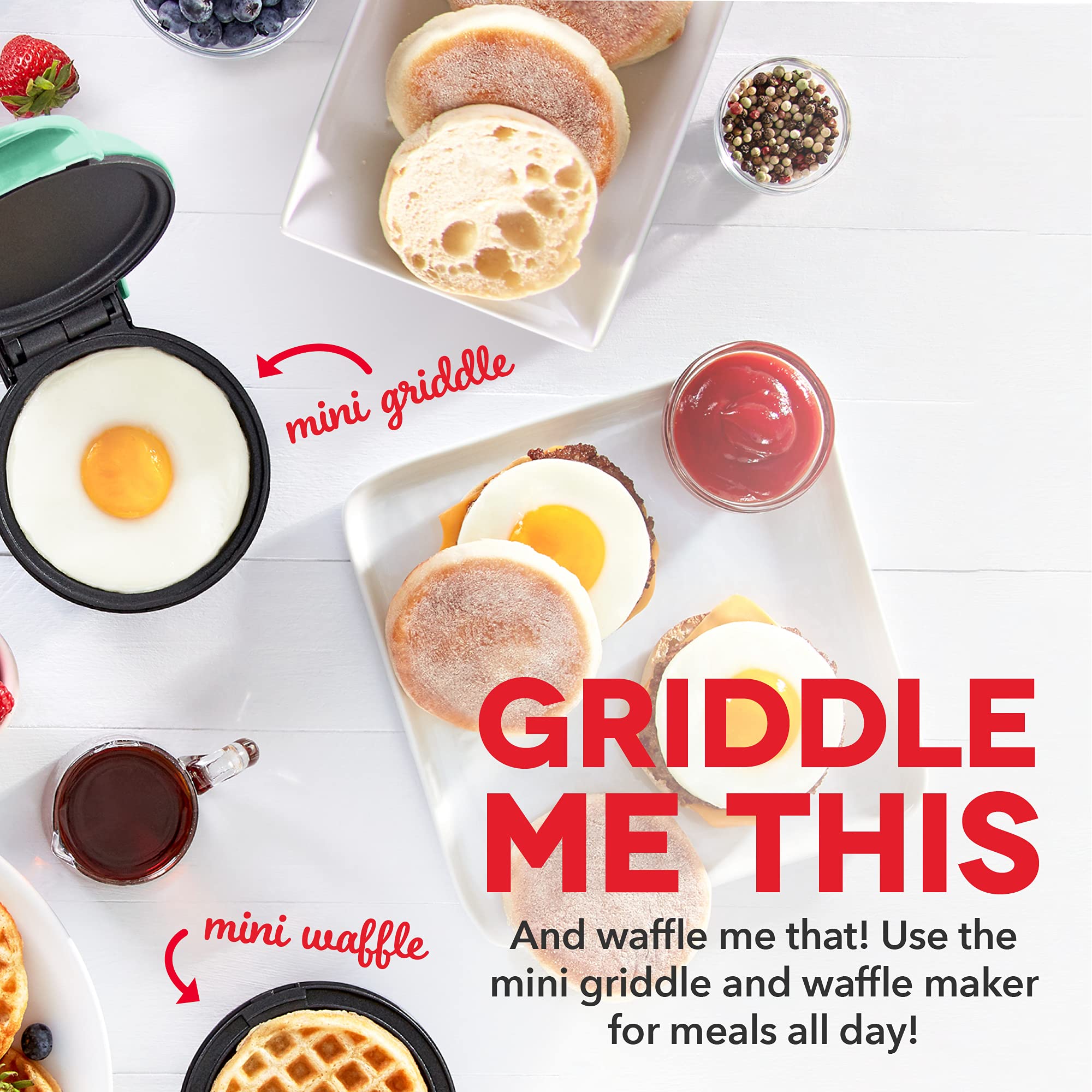 Dash Mini Maker Waffle Maker + Griddle, 2-Pack Griddle + Waffle Iron - Aqua