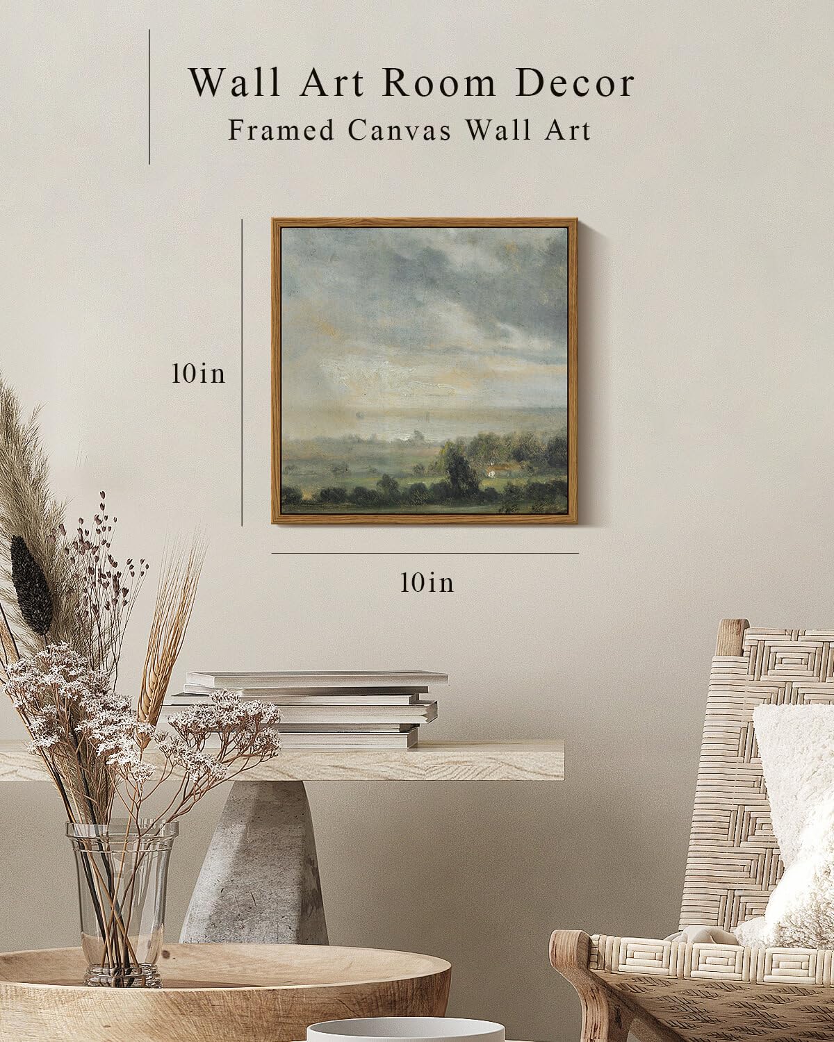 Insimsea Square Framed Canvas Wall Art, Scenery Room Decor Sky Grassland Landscape Canvas Oil Painting Home Wall Decor Artwork,