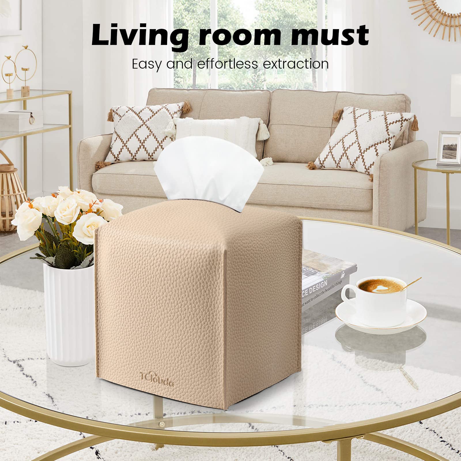 Tissue Box Cover, Tclouda, Modern Pu Leather Square Tissue Box Holder For Creative Decorative, 2 Pack, Ideal For Bathrooms/Offic