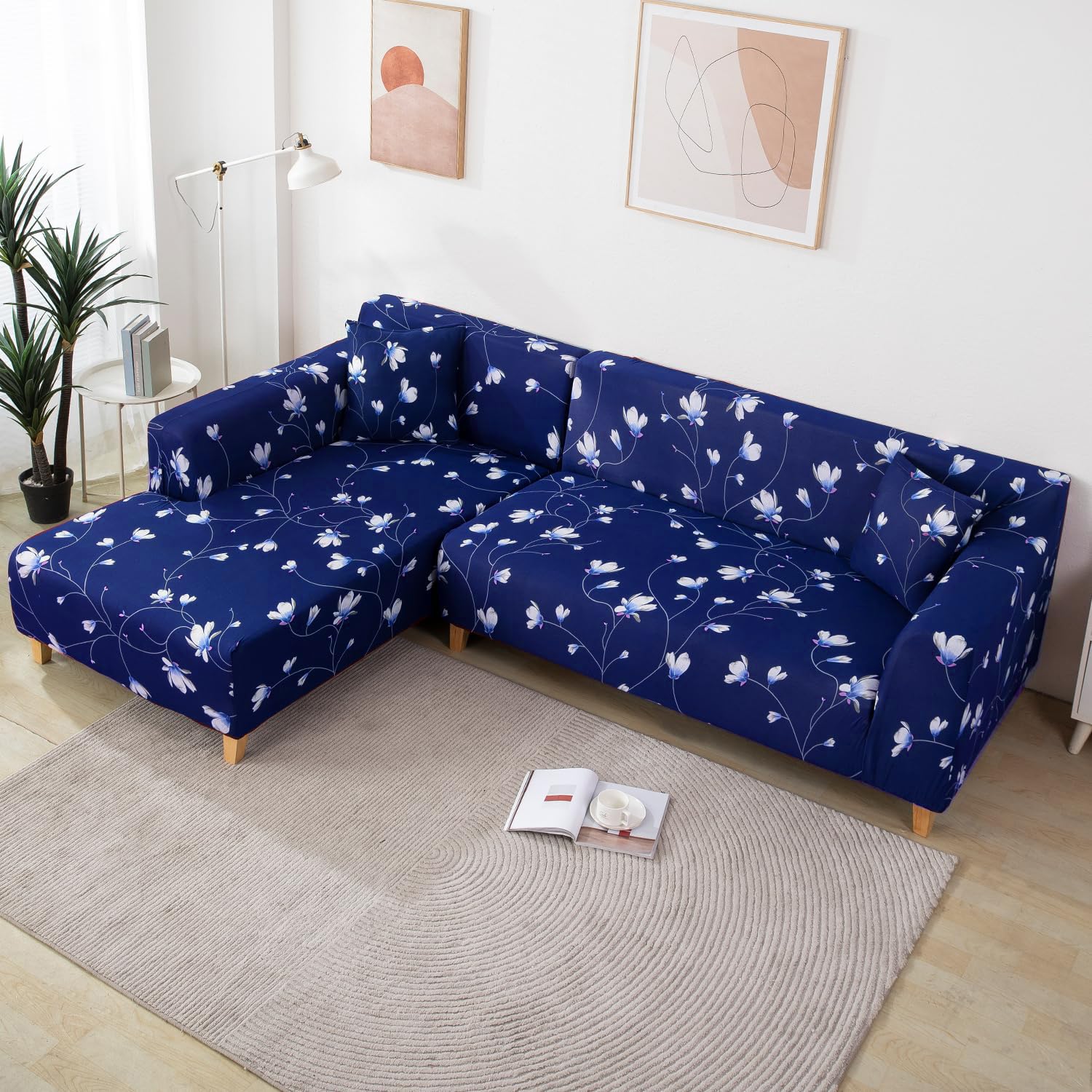 Gifts Island Universal Sectional 180 Gsm Sofa Covers L - Shape Slipcover 2Pcs Non-Slip Sticky Elastic Stretchable L-Type Chaise 