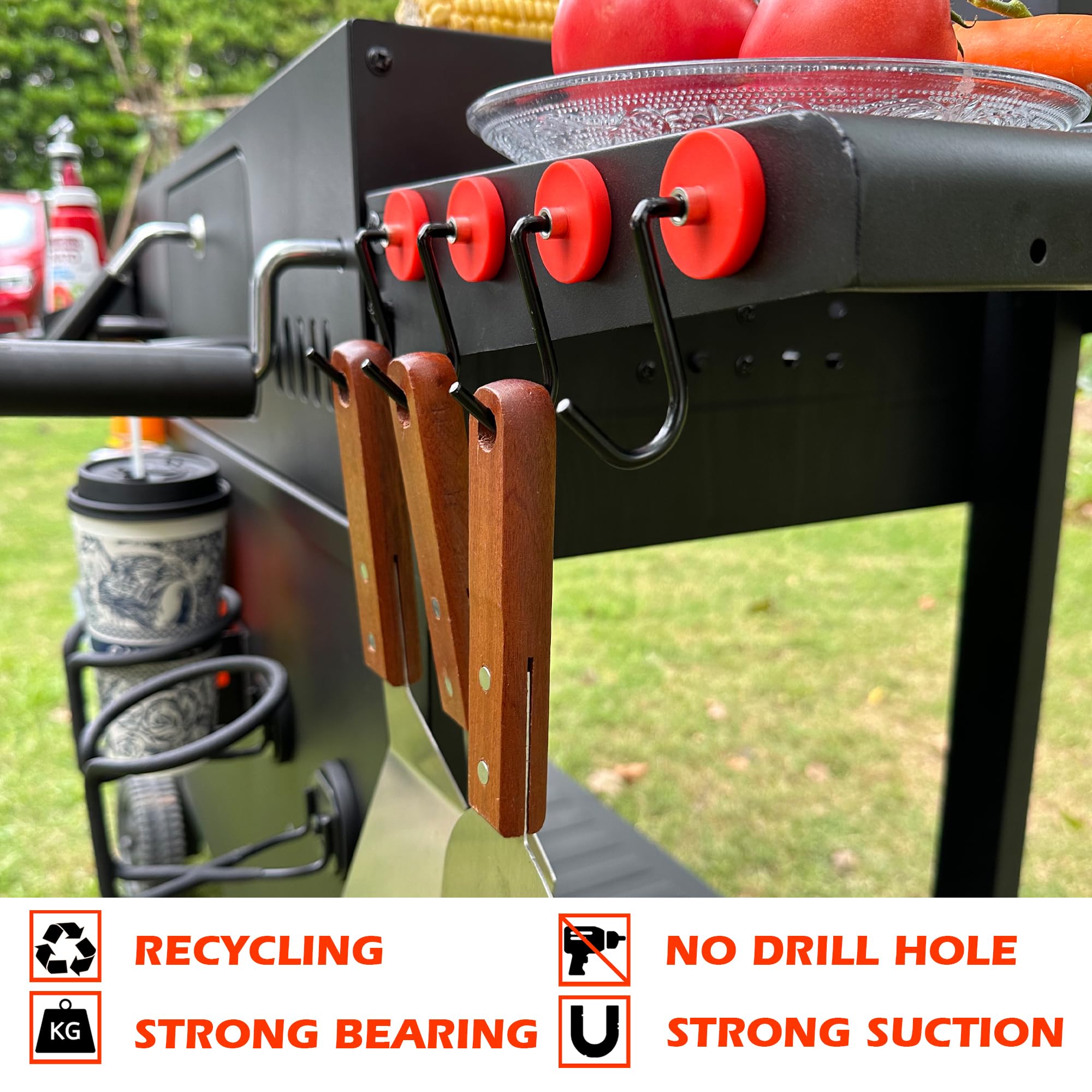 Unusfire Magnetic Grill Hooks,4 Pack Heavy Duty Magnetic Mount Barbecue Hooks For Hanging,Non-Slip Universal Magnetic Hooks For