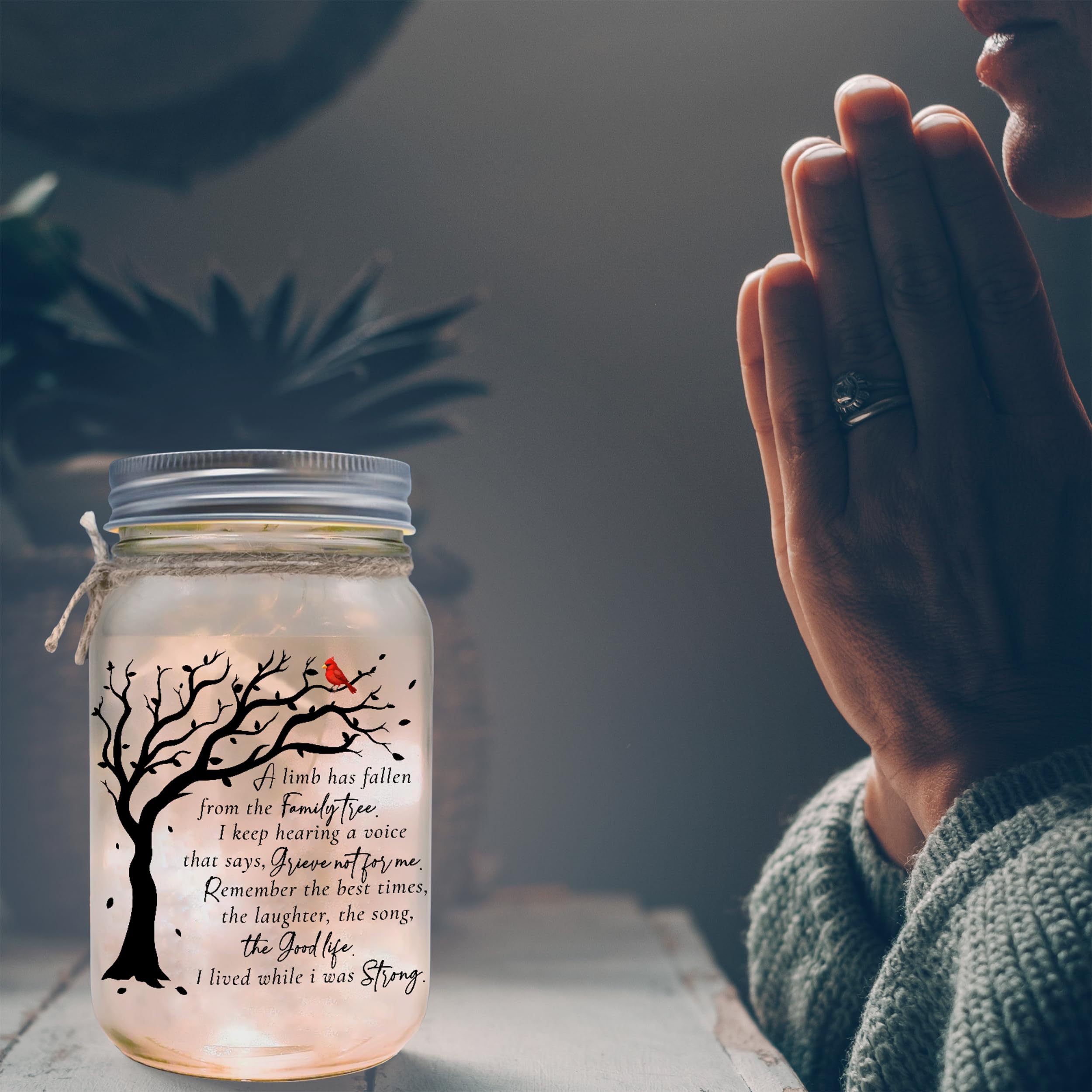 Memorial Gifts Mason Jar Light, Red Cardinal - Memory Gifts for Loss Loved Ones, Bereavement Gift Idea, Sympathy Loss of Mother,