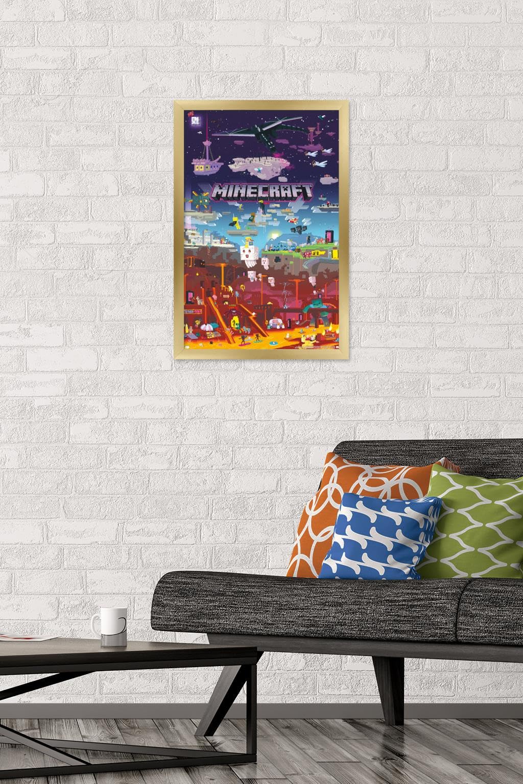 Trends International Minecraft - World Beyond Wall Poster, 14.725'' X 22.375'', Gold Framed Version