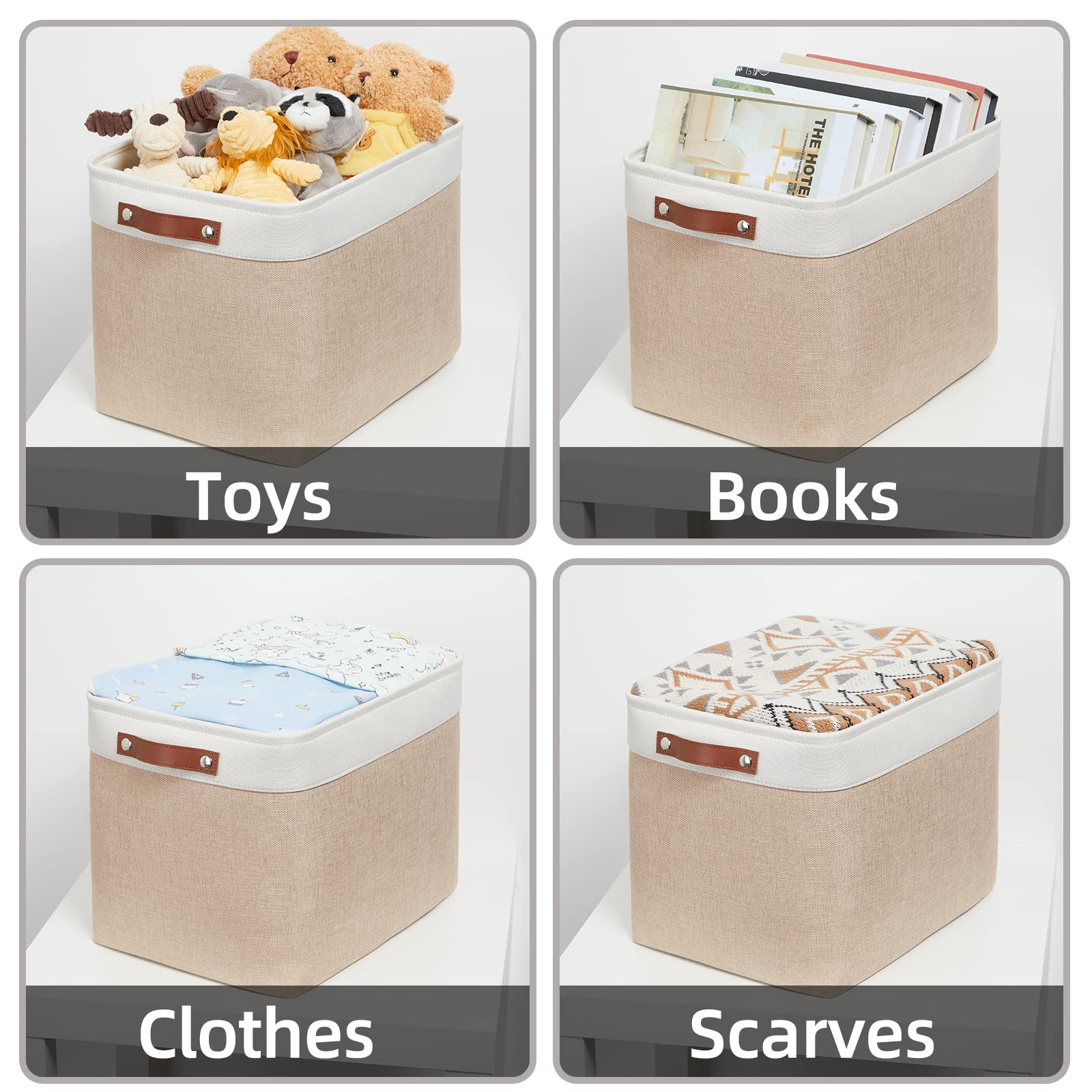 Hnzige Fabric Storage Baskets For Organizing [2 Pack] Large Canvas Rectangular Storage Bins For Shelves 16 '' X 11.8 '' X 11.8 '