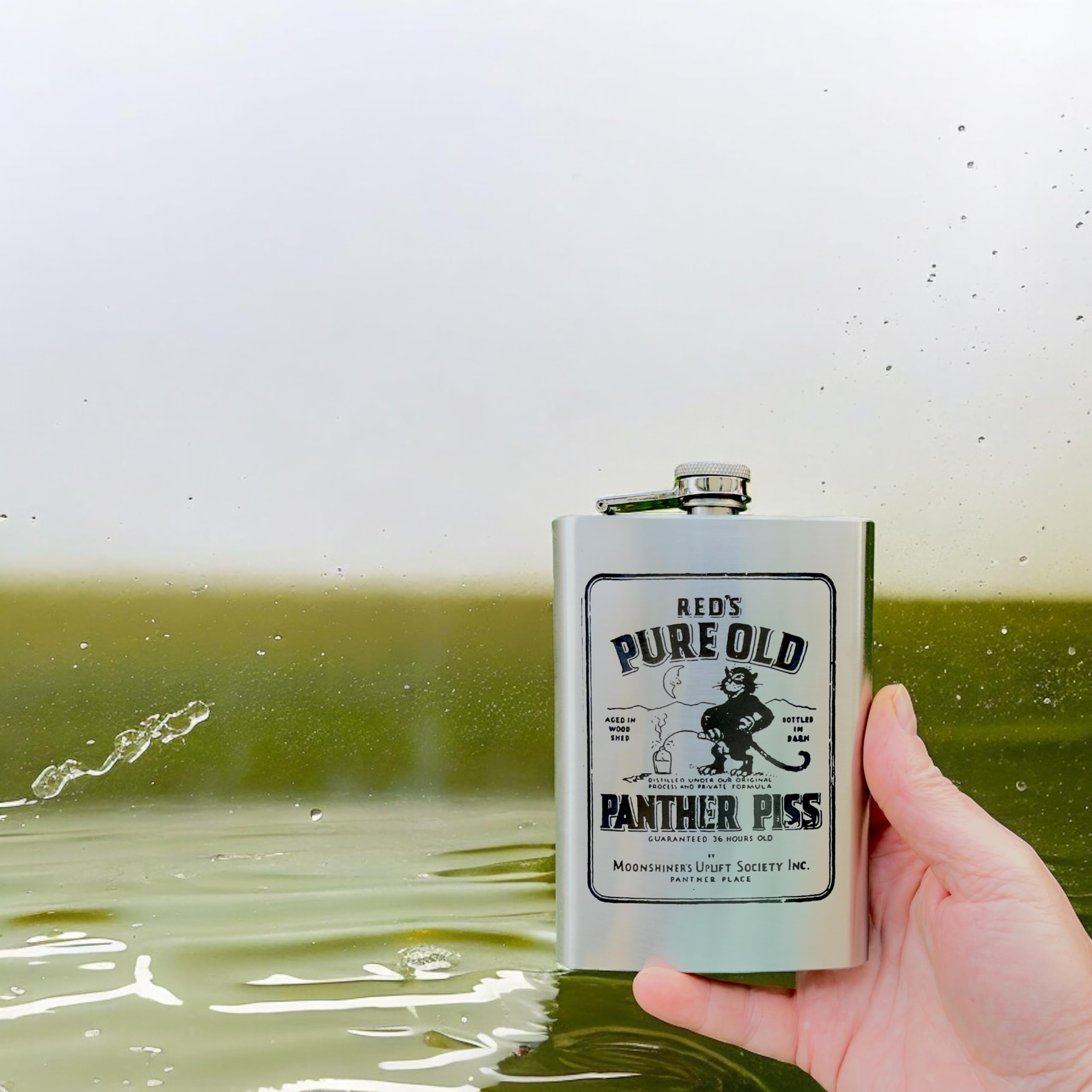 8Oz Panther Piss Flask Laser Engraved