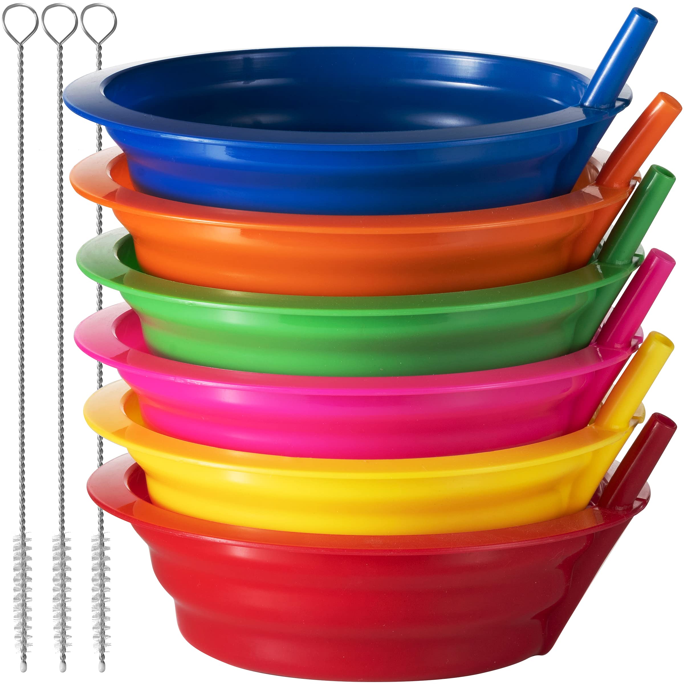 Cereal Bowls With Straws For Kids - (Set Of 6 - 20-Ounce Bowls) Bpa-Free Plastic Reusable Bowls With Built-In Straws For Childre