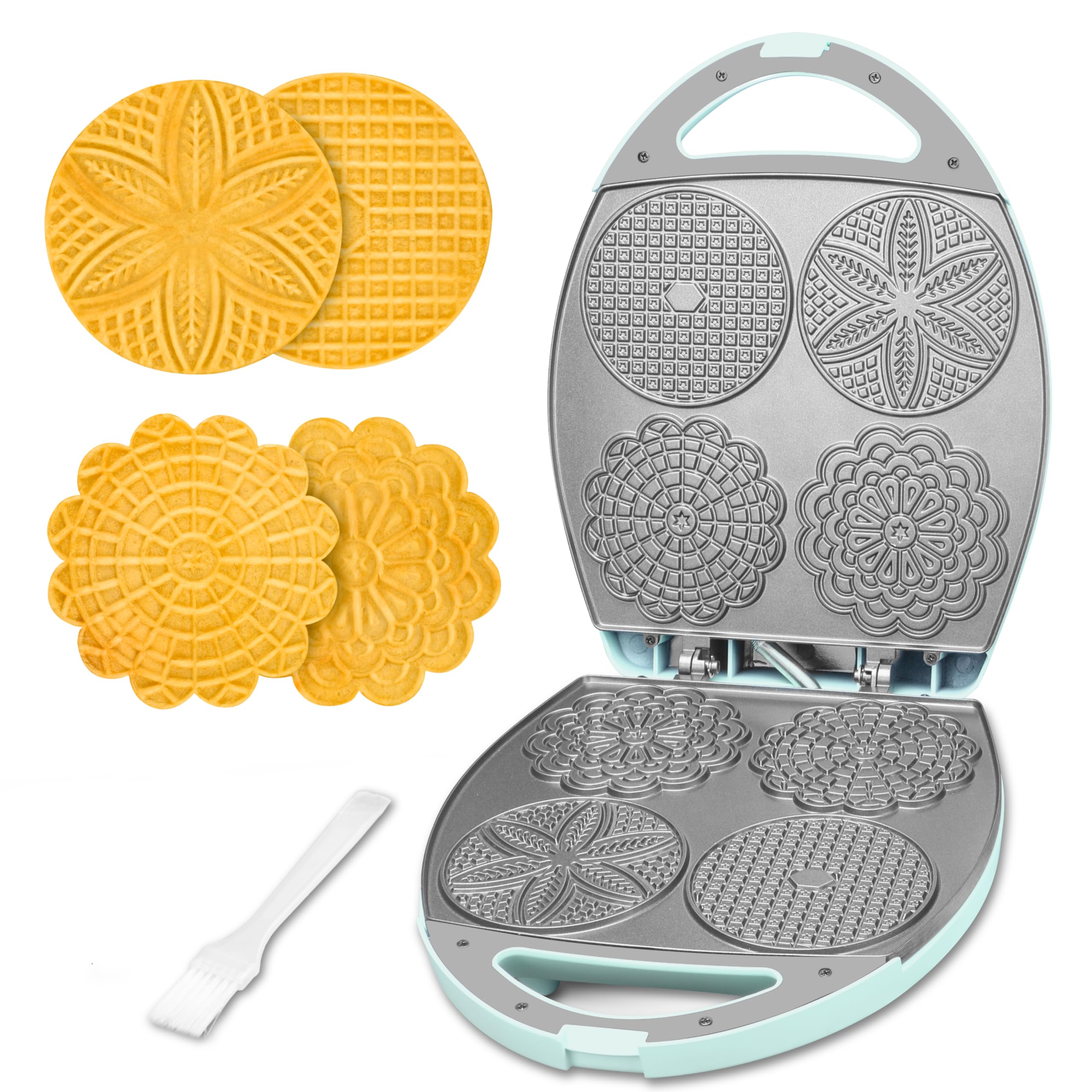Baker s Friend Multi Pizzelle Maker Electric, Stroopwafel Iron, 4 x 4.5   Pizzelle Waffle Cookies Maker with Temperature Cont