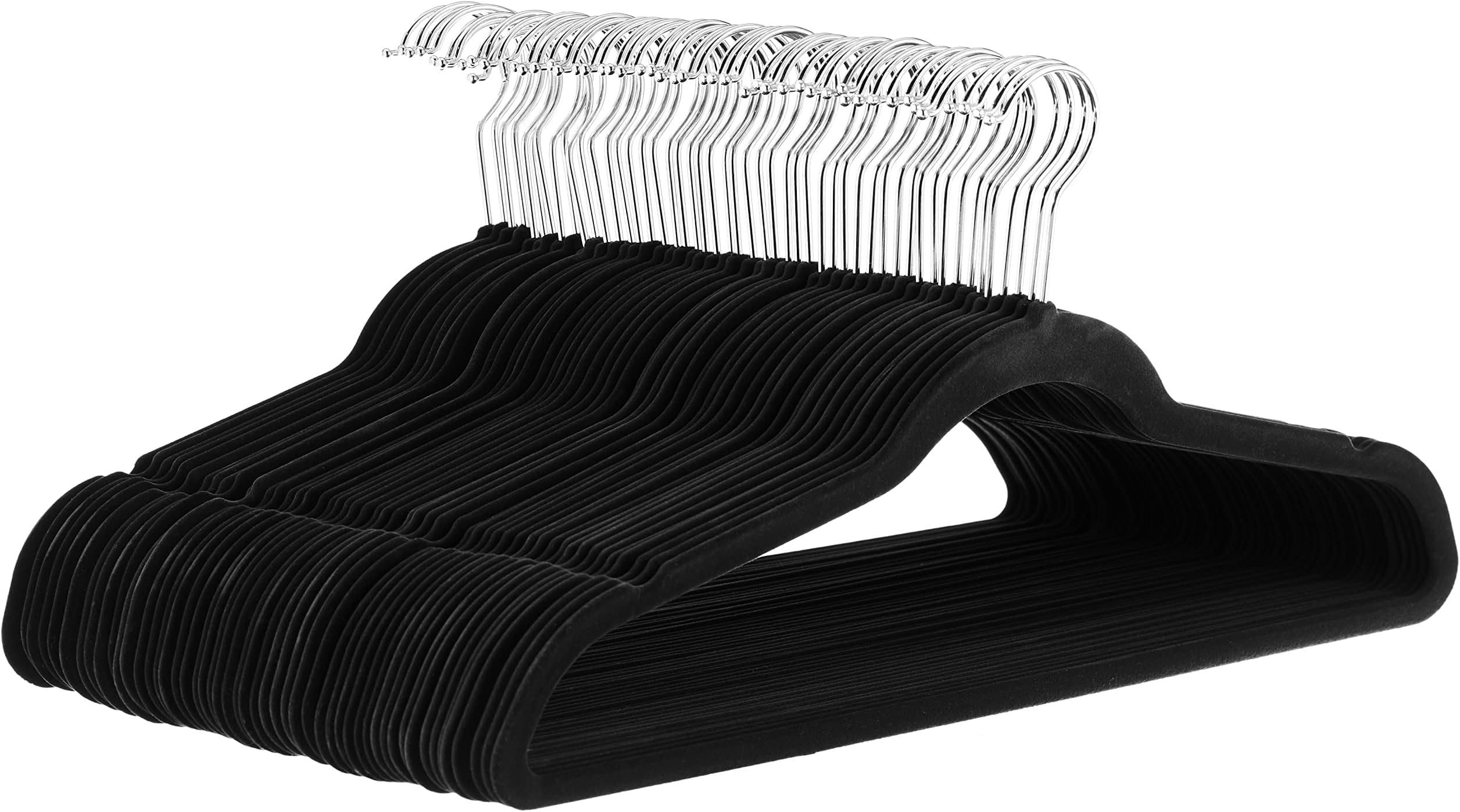 Amazon Basics Slim Velvet, Non-Slip Suit Clothes Hangers, Pack Of 30, Black/Silver