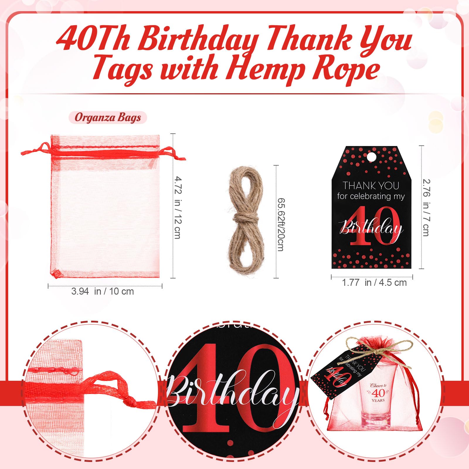 Pickmesh 50 Sets Black Red Birthday Party Favors for Guests Souvenir 40 Years Old Gift Acrylic Clear Shot Glasses with Thank You