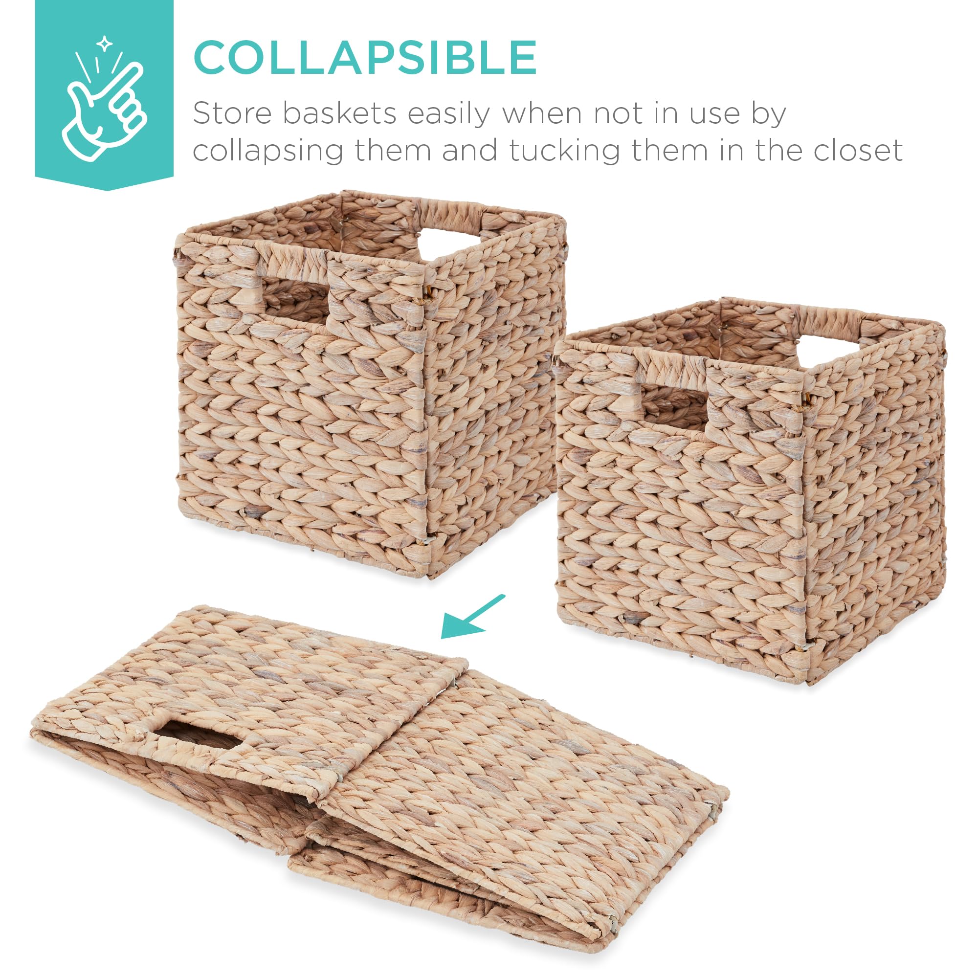 Best Choice Products 10.5X10.5In Hyacinth Baskets, Rustic Set Of 5 Multipurpose Collapsible Storage Organizer, Handwoven Laundry