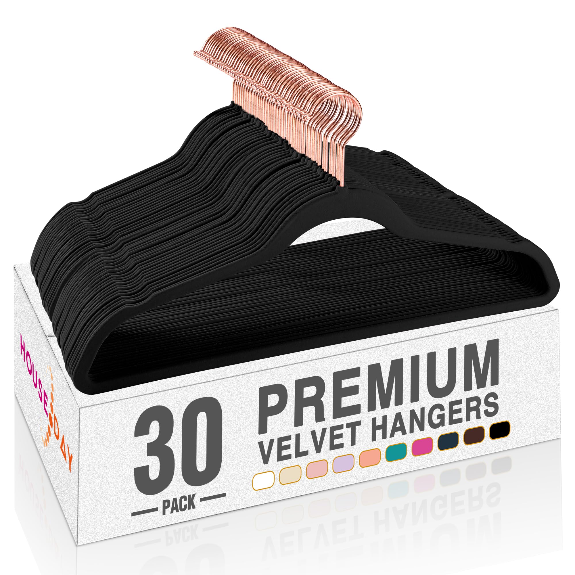 House Day Velvet Hangers 30 Pack, Premium Clothes Hangers Non-Slip Felt Hangers, Sturdy Black Hangers Heavy Duty Coat Hangers, D