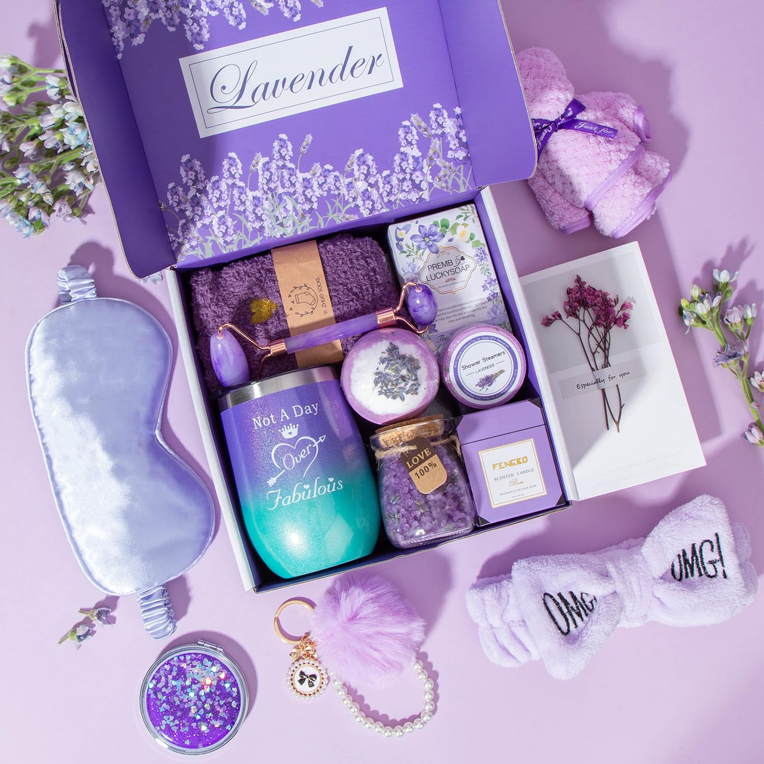 Birthday Gifts For Women,Gifts For Her Purple Gifts Basket For Women Happy Birthday Lavender Relaxing Gift Set Self Care Package