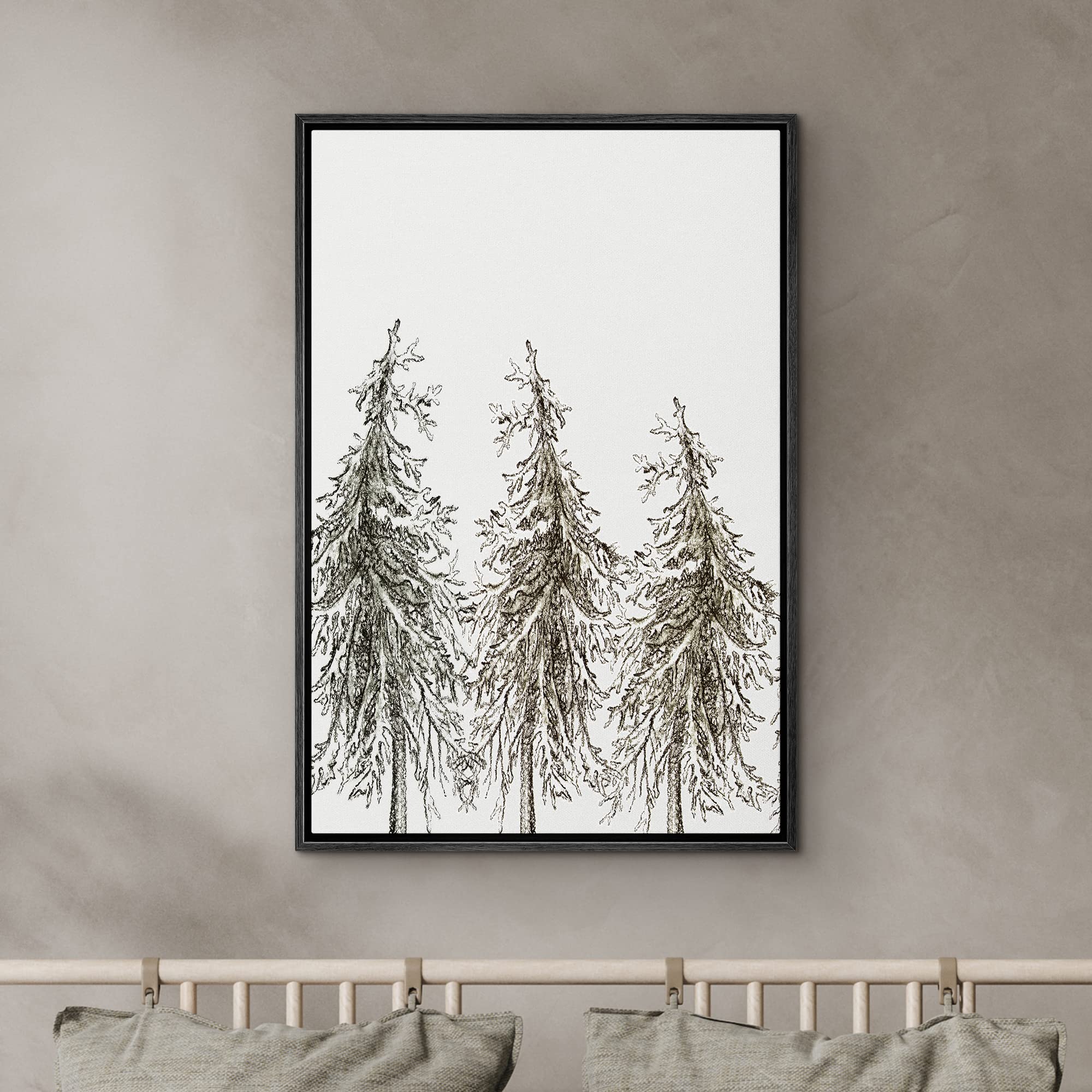 SIGNWIN Framed Canvas Wall Art Tall Trees Geometric Patterns Digital Art Modern Art Contemporary Relax/Calm Black and White for Living Room  Bedroom  Office - 16''x24'' Black