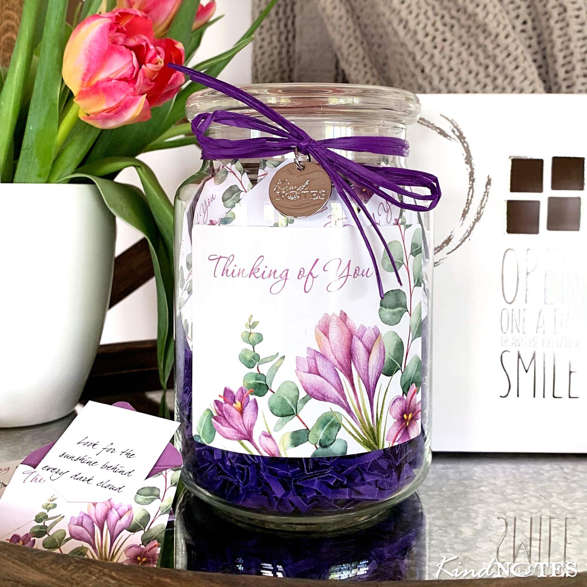 KindNotes Glass Keepsake Gift Jar with POSITIVE THOUGHTS - Botanical Thinking of You Design