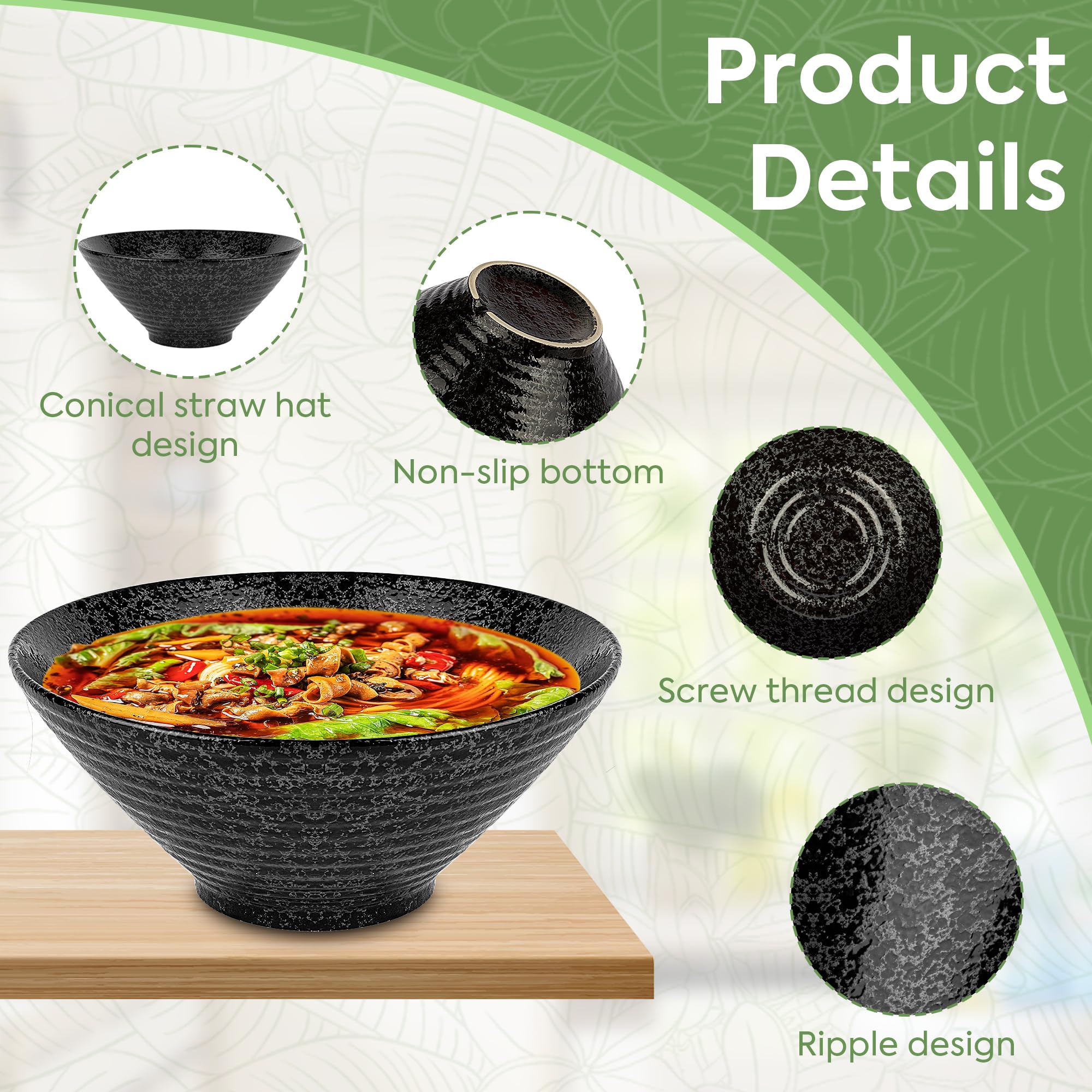 Njcharms Ceramic Ramen Bowl Set Of 2, 60 Oz Japanese Noodle Soup Bowls With Spoons And Chopsticks For Ramen Soup Pho Udon Asian