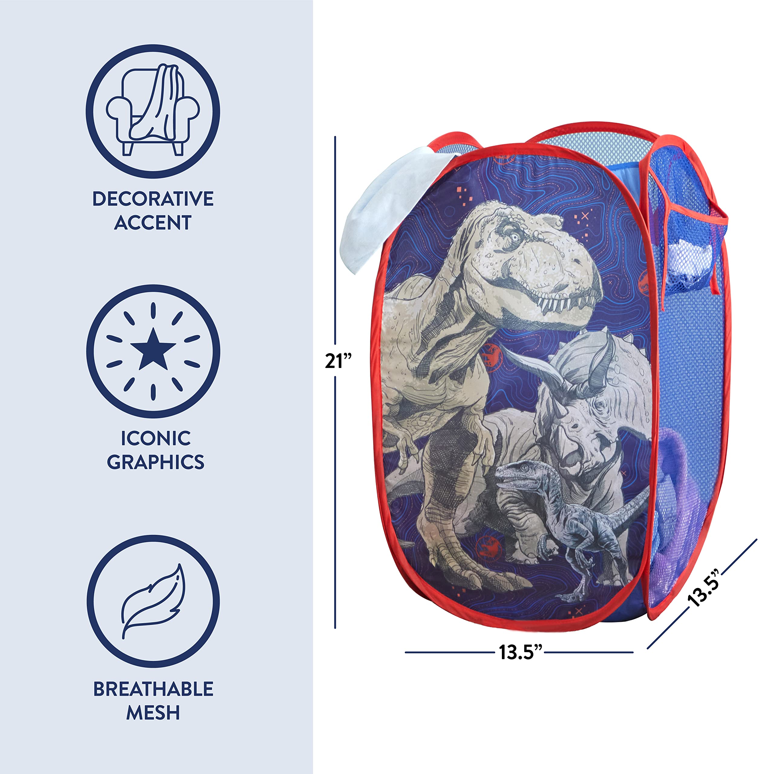 Idea Nuova Jurassic World Pop Up Hamper With Durable Carry Handles, 21'' H X 13.5'' W X 13.5'' L
