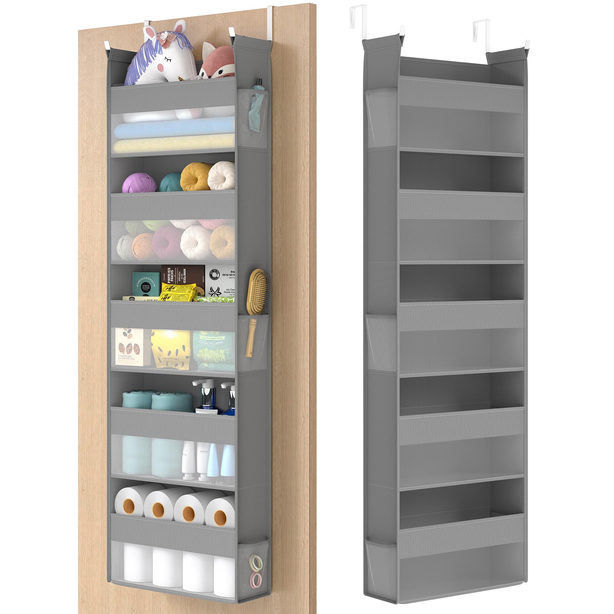 SONGMICS Over The Door Organizer, Hanging Door Organizer with 5 Large Pockets, 5-Tier Fabric Storage, Transparent Nylon Mesh, Fo
