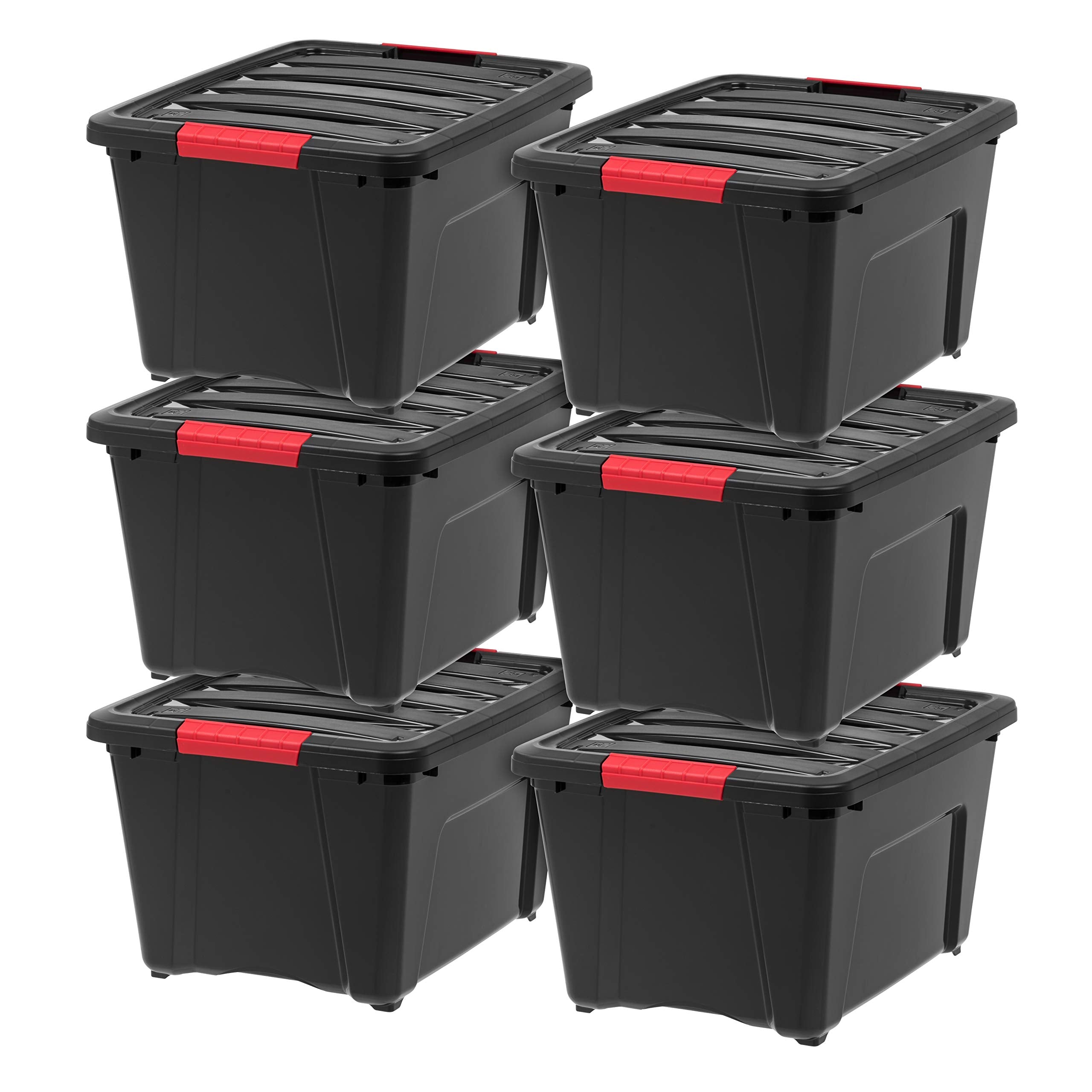 Iris Usa 32 Quart Stack & Pull    Box, Black, Set Of 6