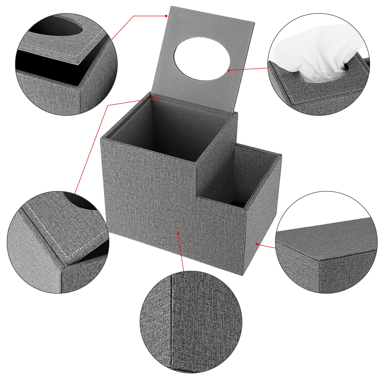 Sumnacon Square Linen Tissue Box Cover - Stylish Cube Tissue Box Holder With Side Organizer, Decorative Tissue Box For Living Ro