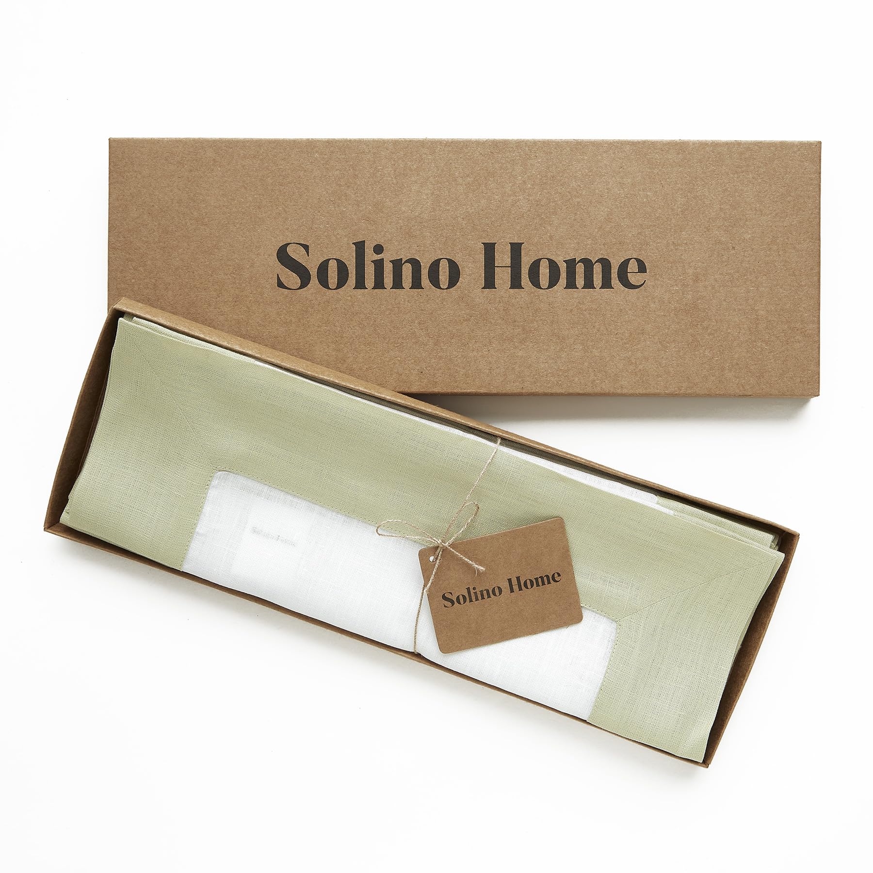 Solino Home Linen Placemats Set Of 4-100% Pure Linen Cloth Fabric Placemats Sage Green And White - 19'' L X 14'' W Inch Washable