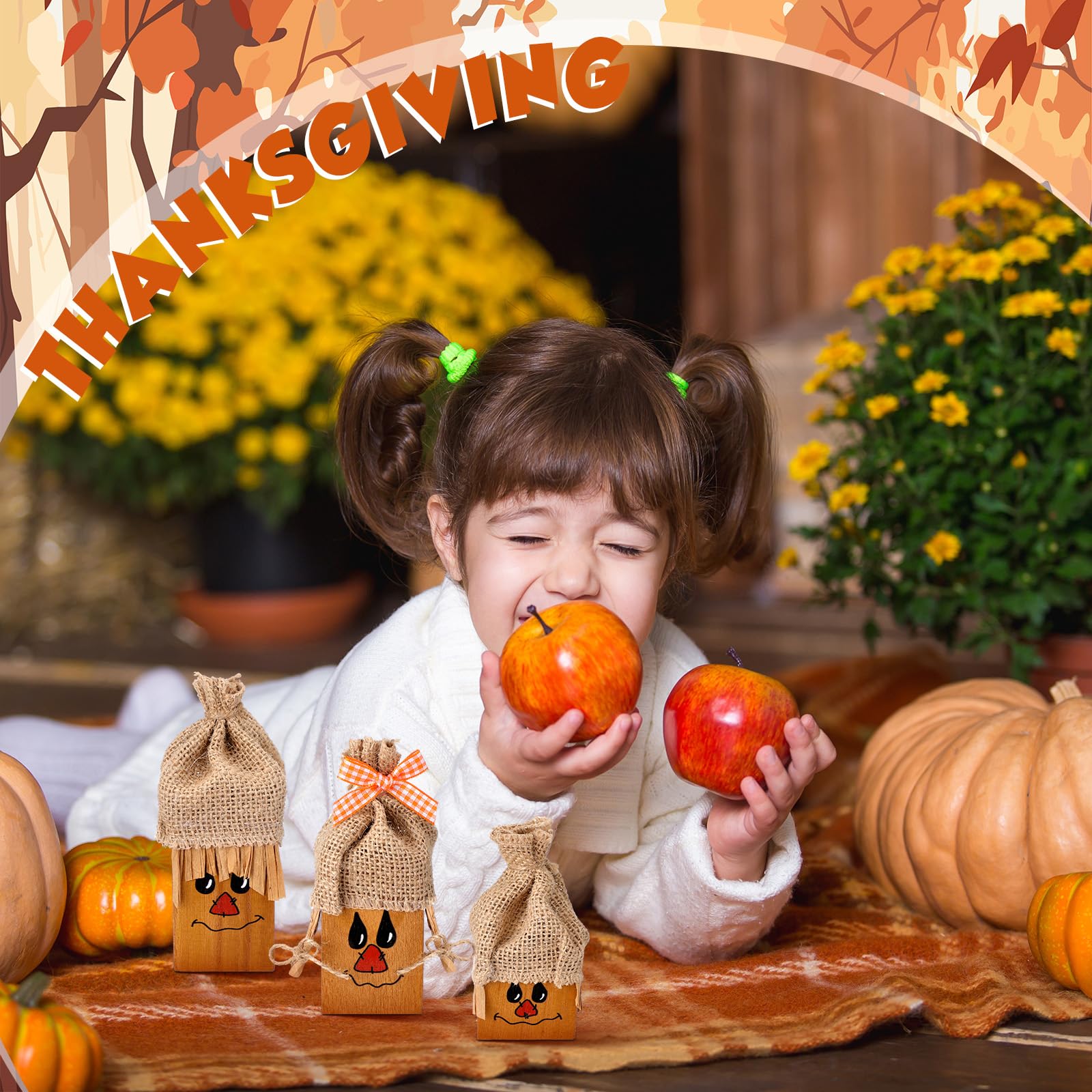 Colingmill 3 Pcs Thanksgiving Scarecrow Decorations Rustic Farmhouse Scarecrow Faces Wood Table Crafts Decor for Thanksgiving Ha